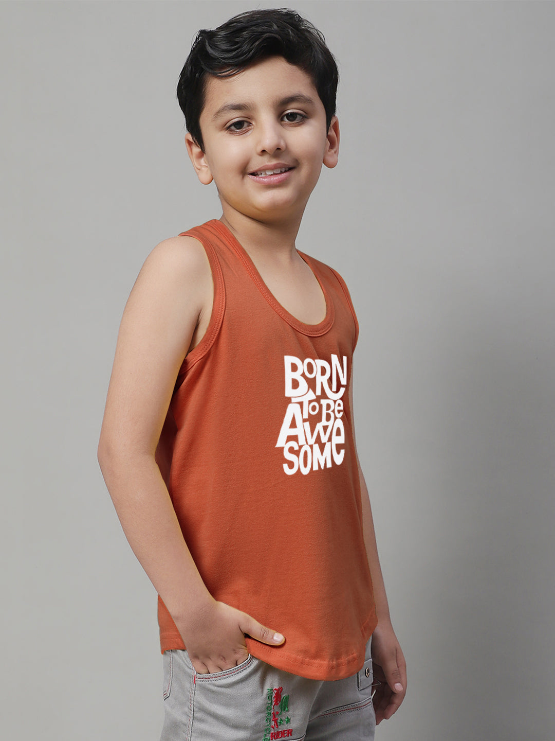 Boys Born To Be Awesome Pure Cotton Printed Classic Vest - Friskers