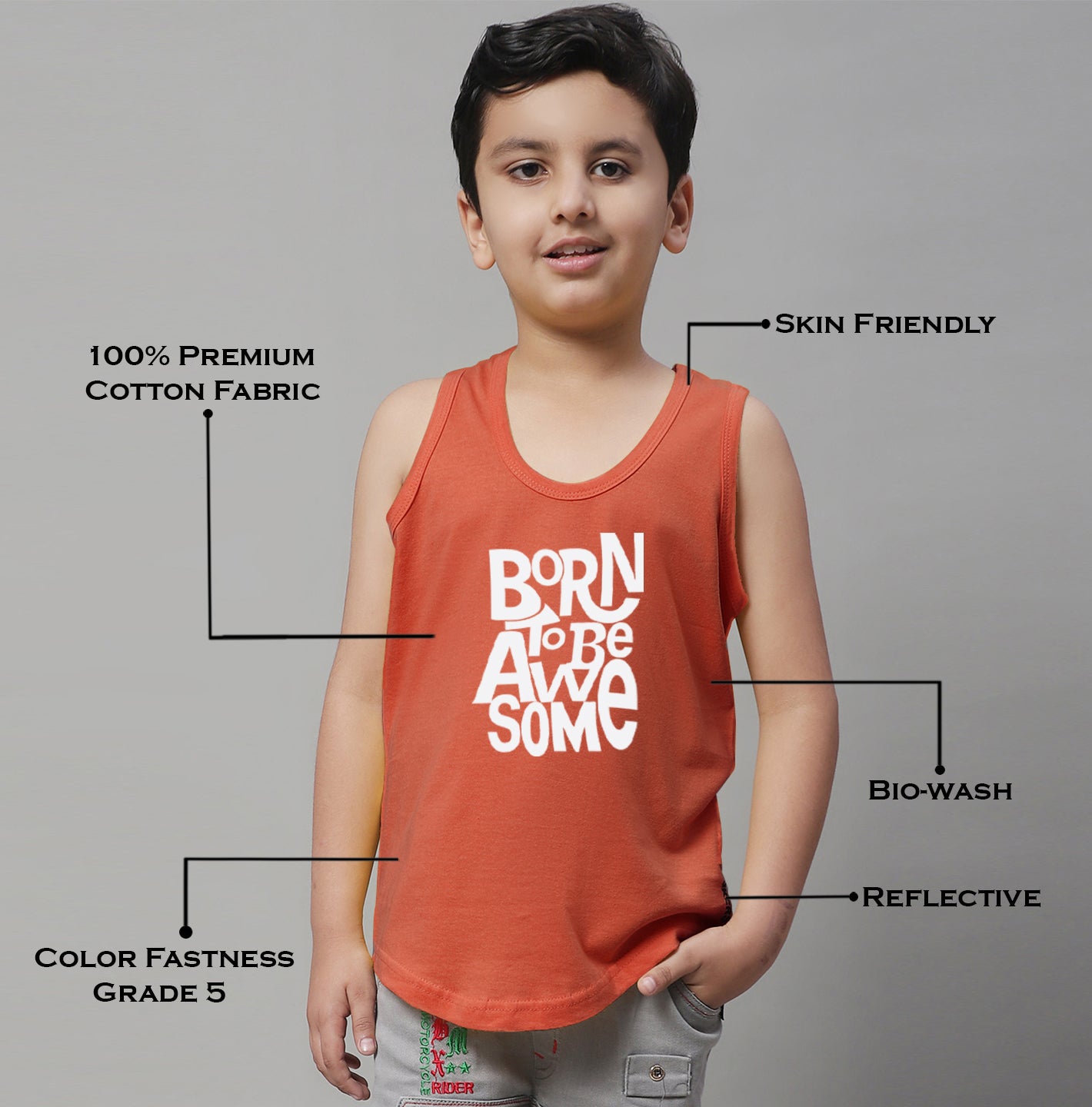 Boys Born To Be Awesome Pure Cotton Printed Classic Vest - Friskers