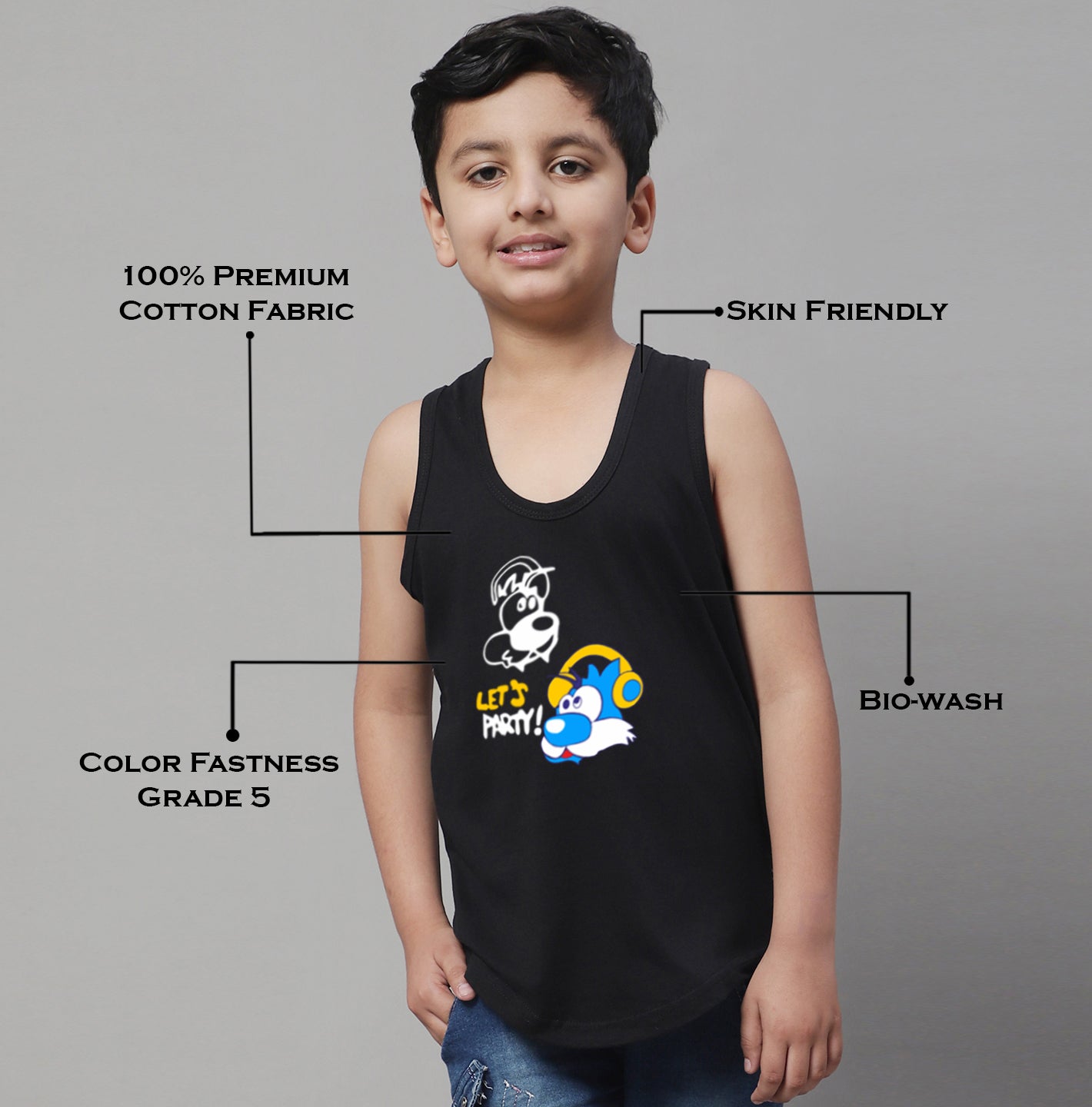 Kids Lets Party printed Regular Fit Vest - Friskers
