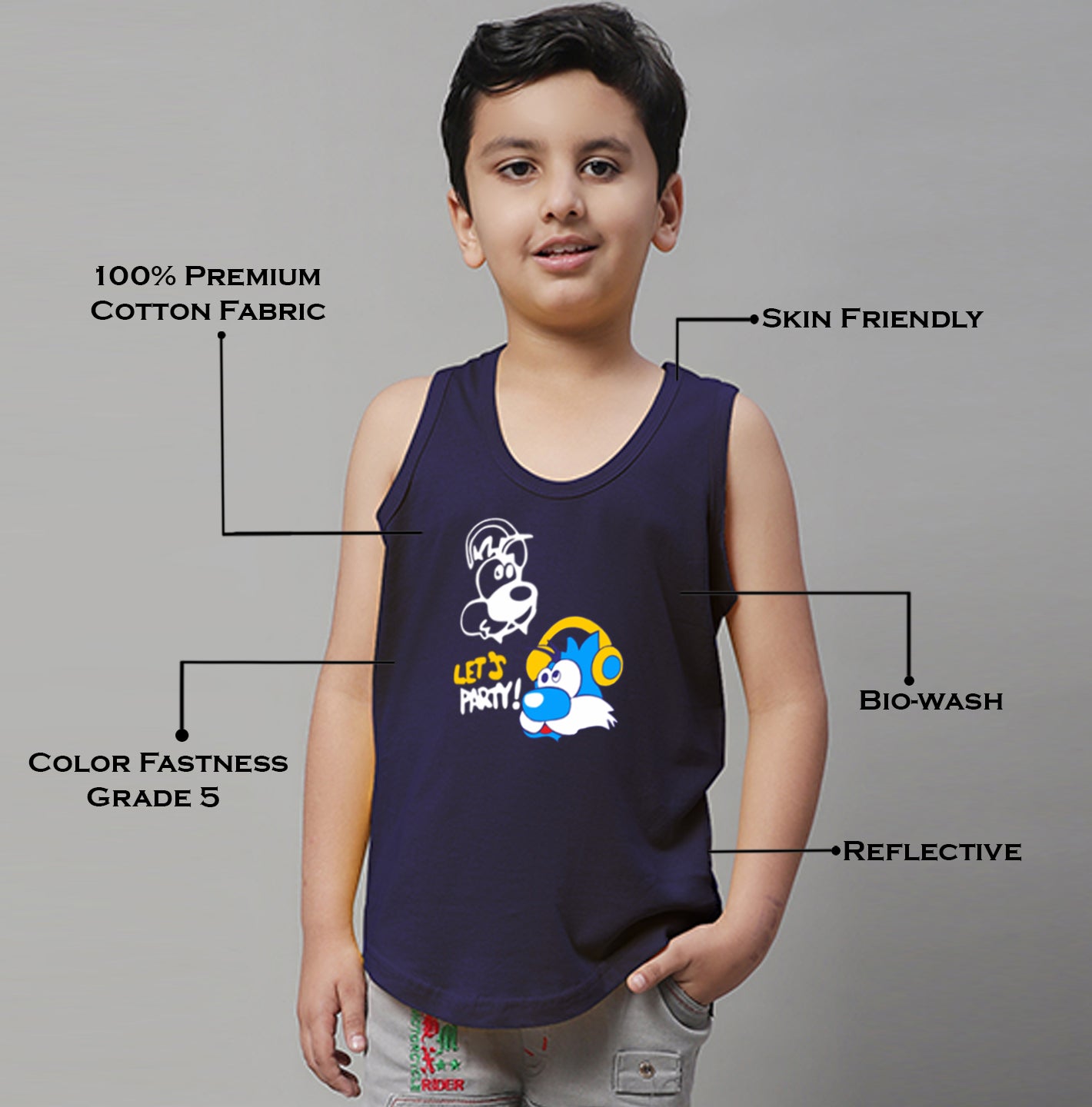 Kids Lets Party printed Regular Fit Vest - Friskers