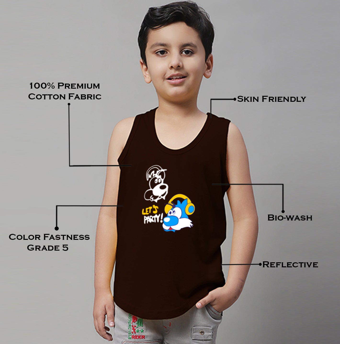 Kids Lets Party printed Regular Fit Vest - Friskers