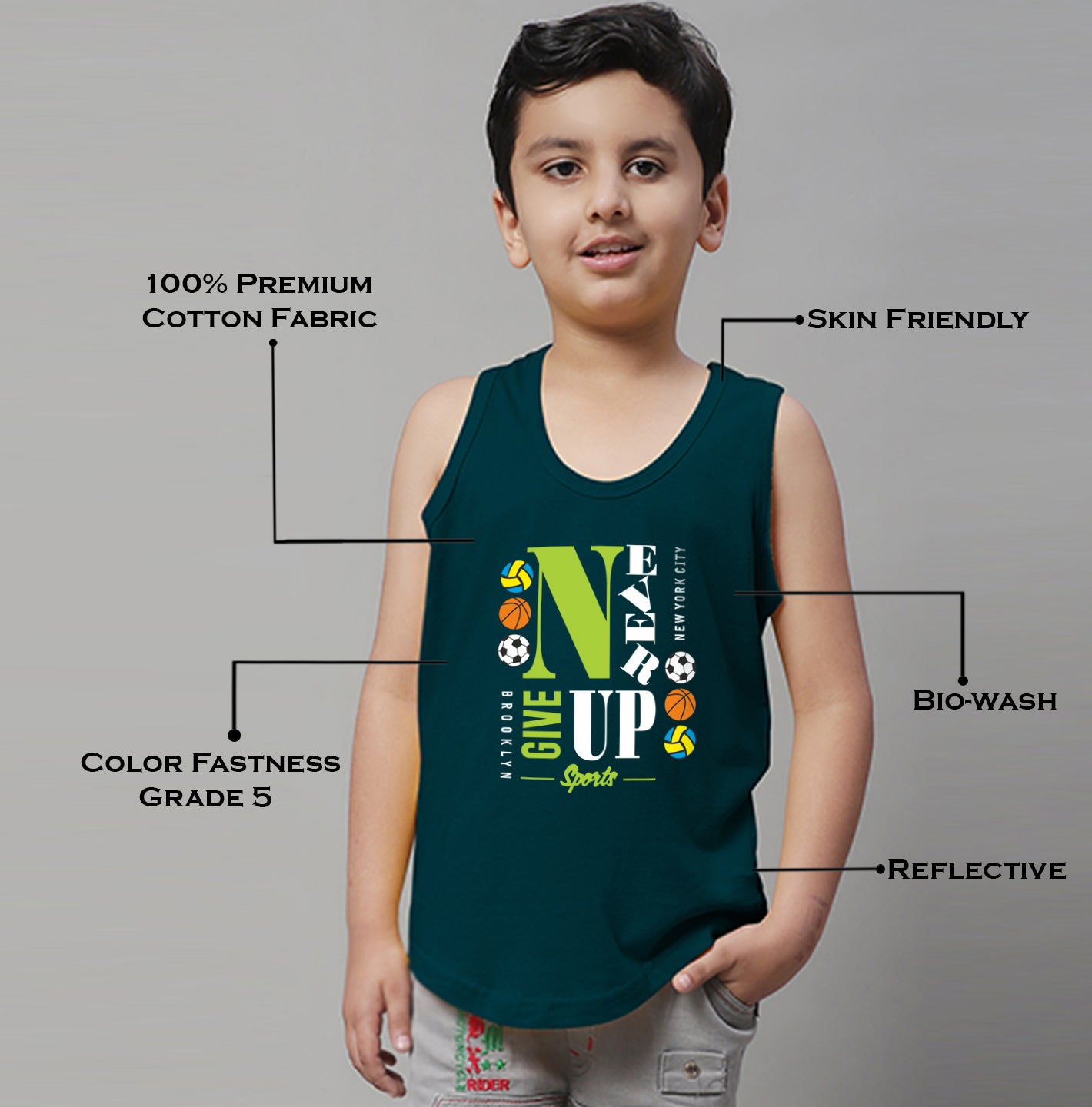 Kids Never Giveup printed Regular Fit Vest - Friskers