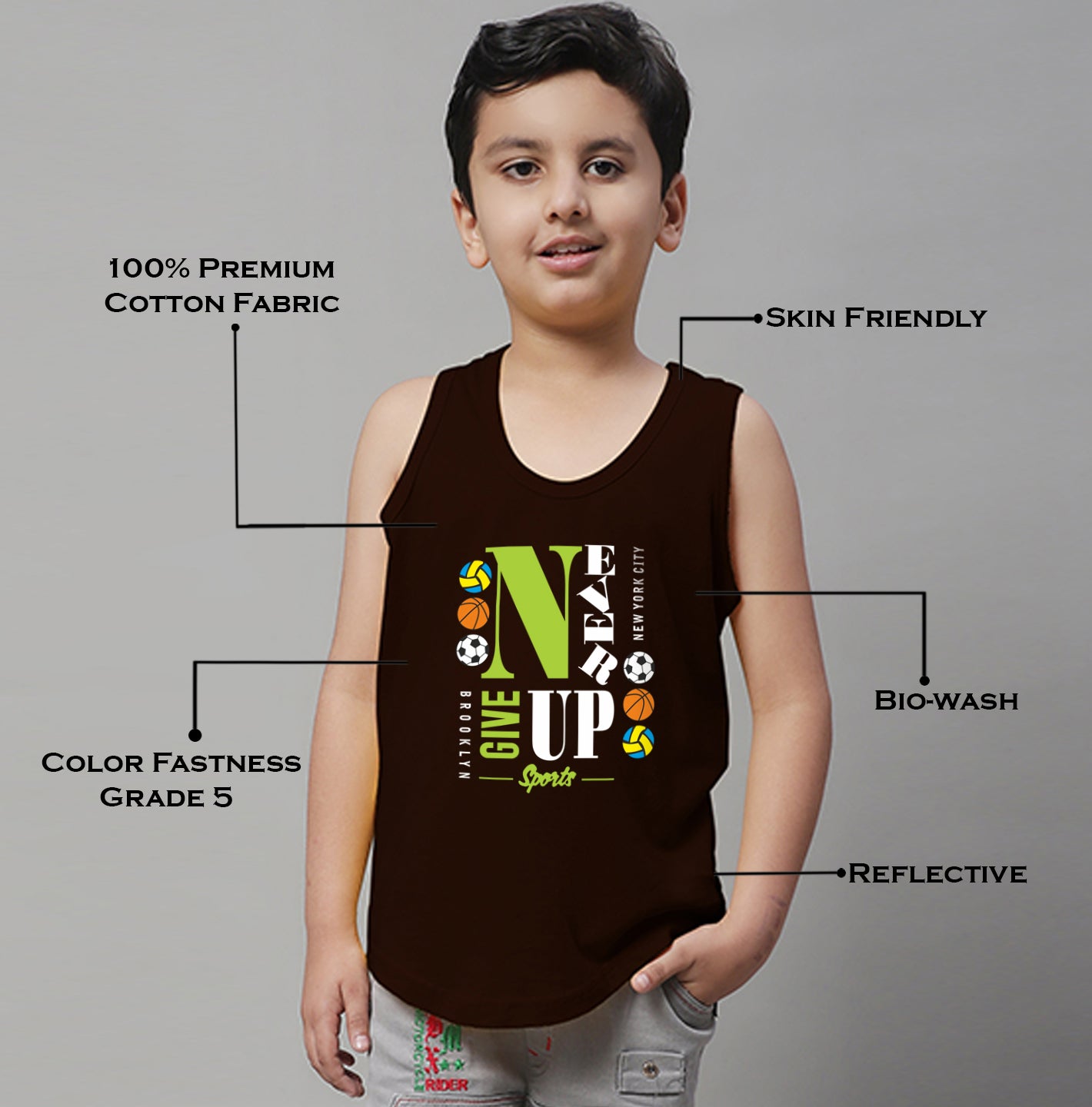 Kids Never Giveup printed Regular Fit Vest - Friskers