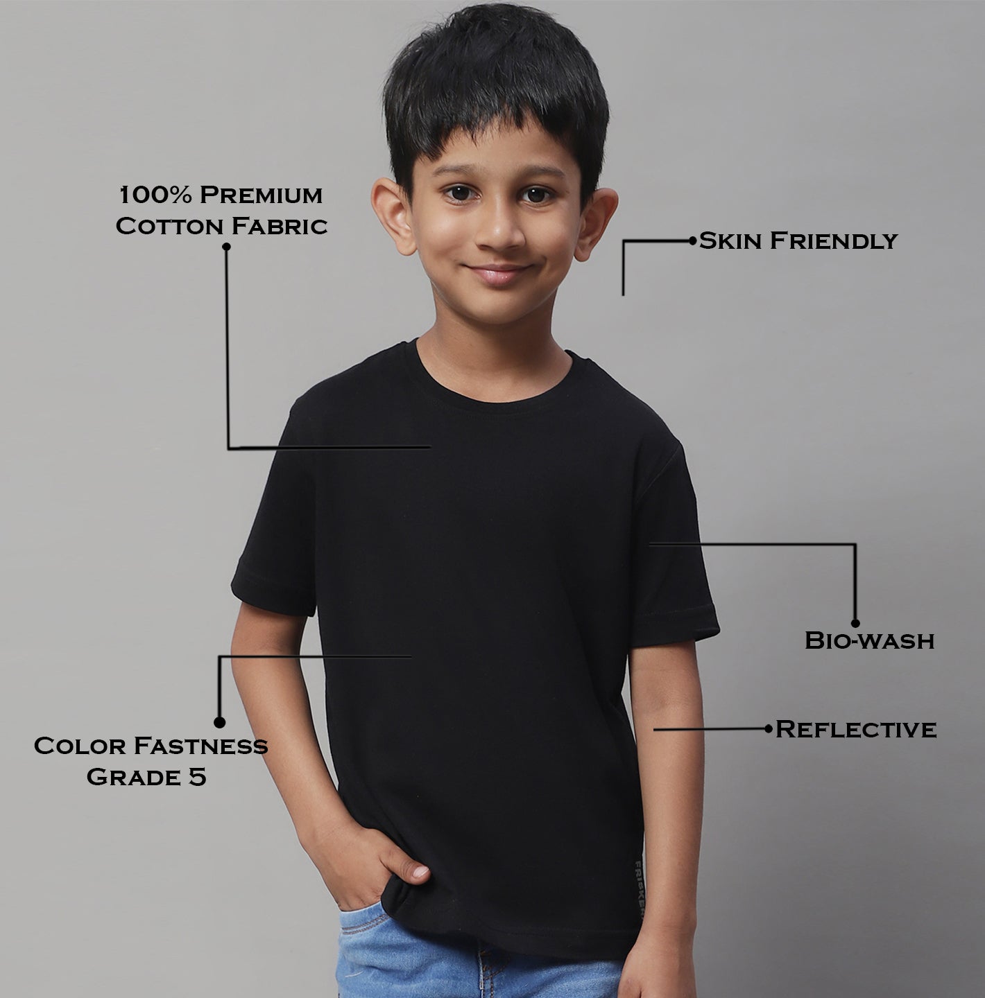 Kids Solid Pure Cotton Regular Fit T-Shirt - Friskers