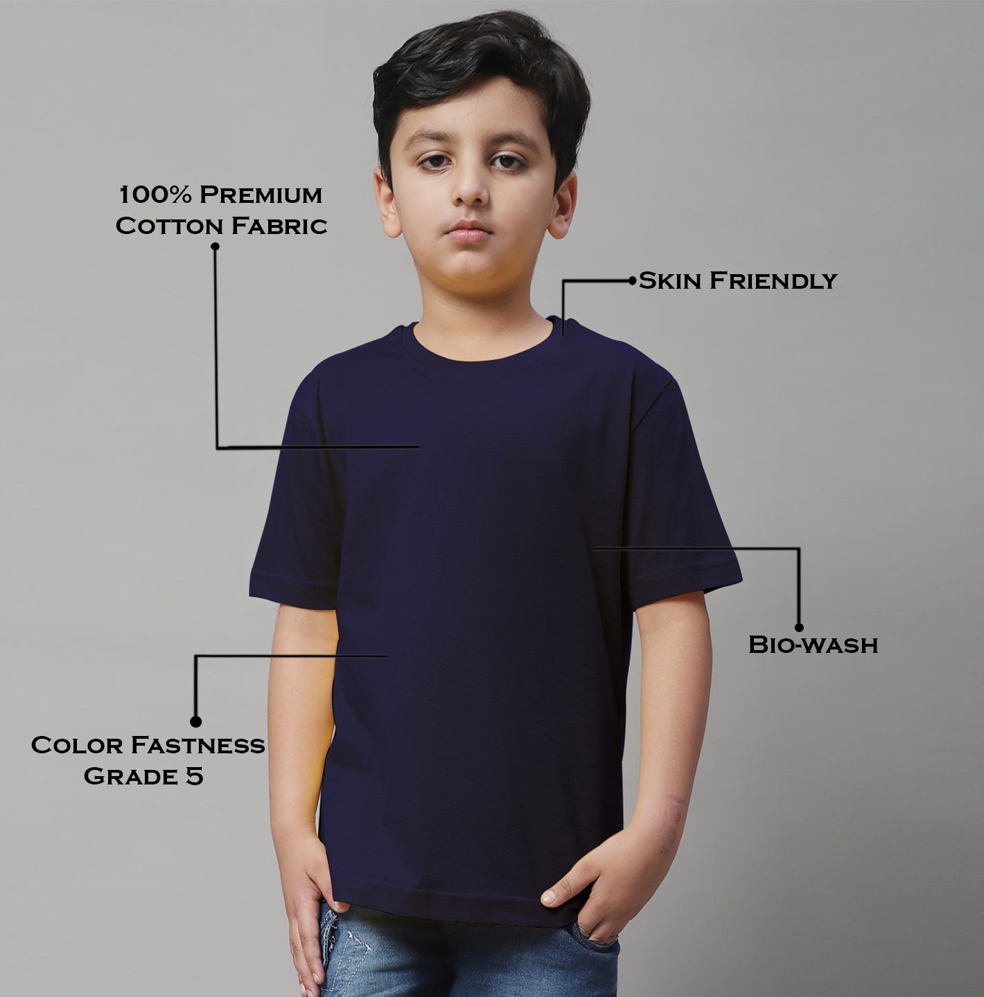 Kids Solid Pure Cotton Regular Fit T-Shirt - Friskers