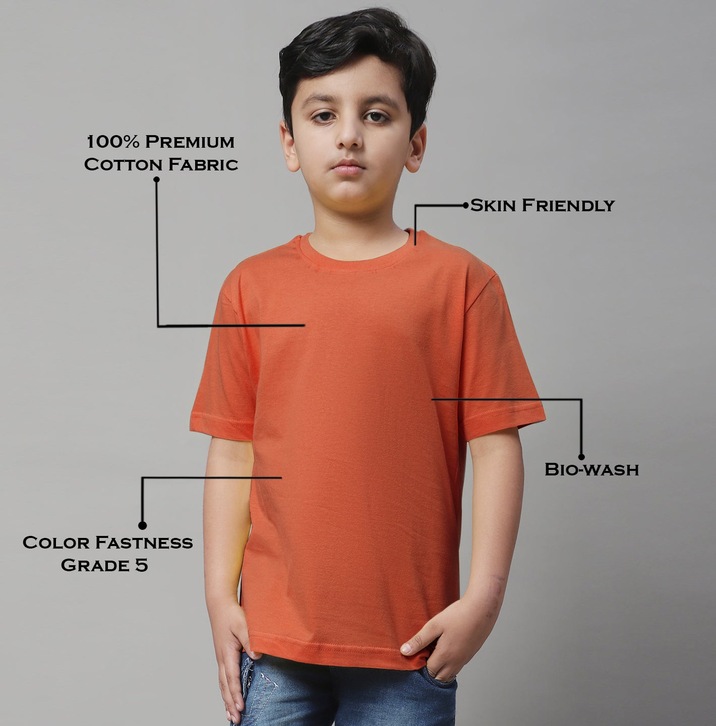 Kids Solid Pure Cotton Regular Fit T-Shirt - Friskers