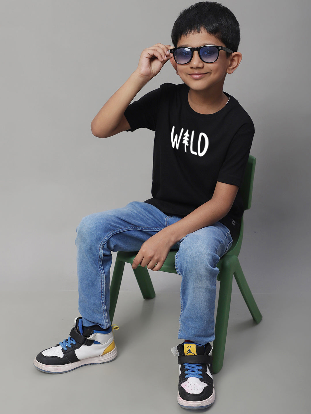 Kids Wild Regular Fit Half Sleeves Cotton T-Shirt - Friskers