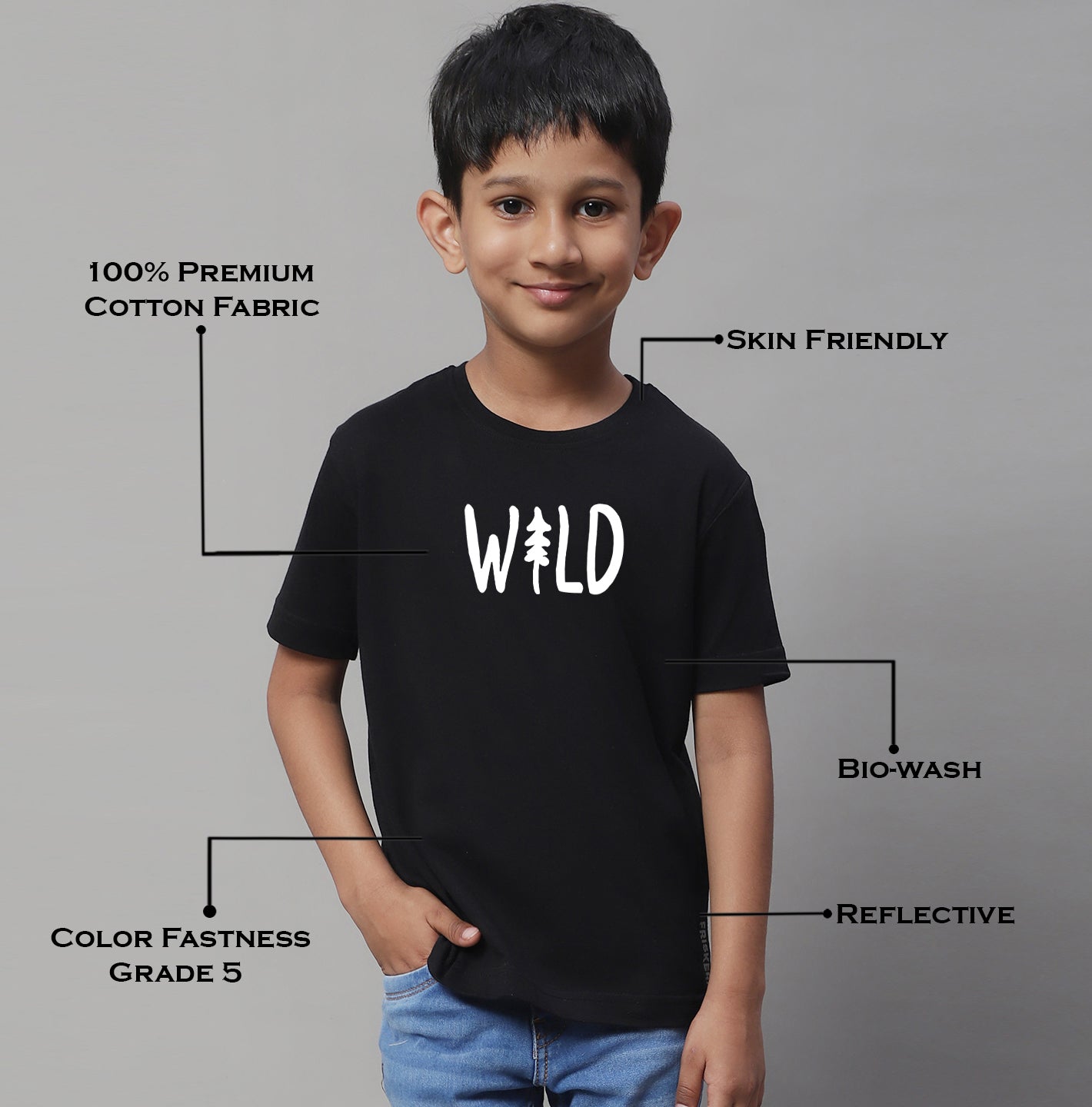 Kids Wild Regular Fit Half Sleeves Cotton T-Shirt - Friskers