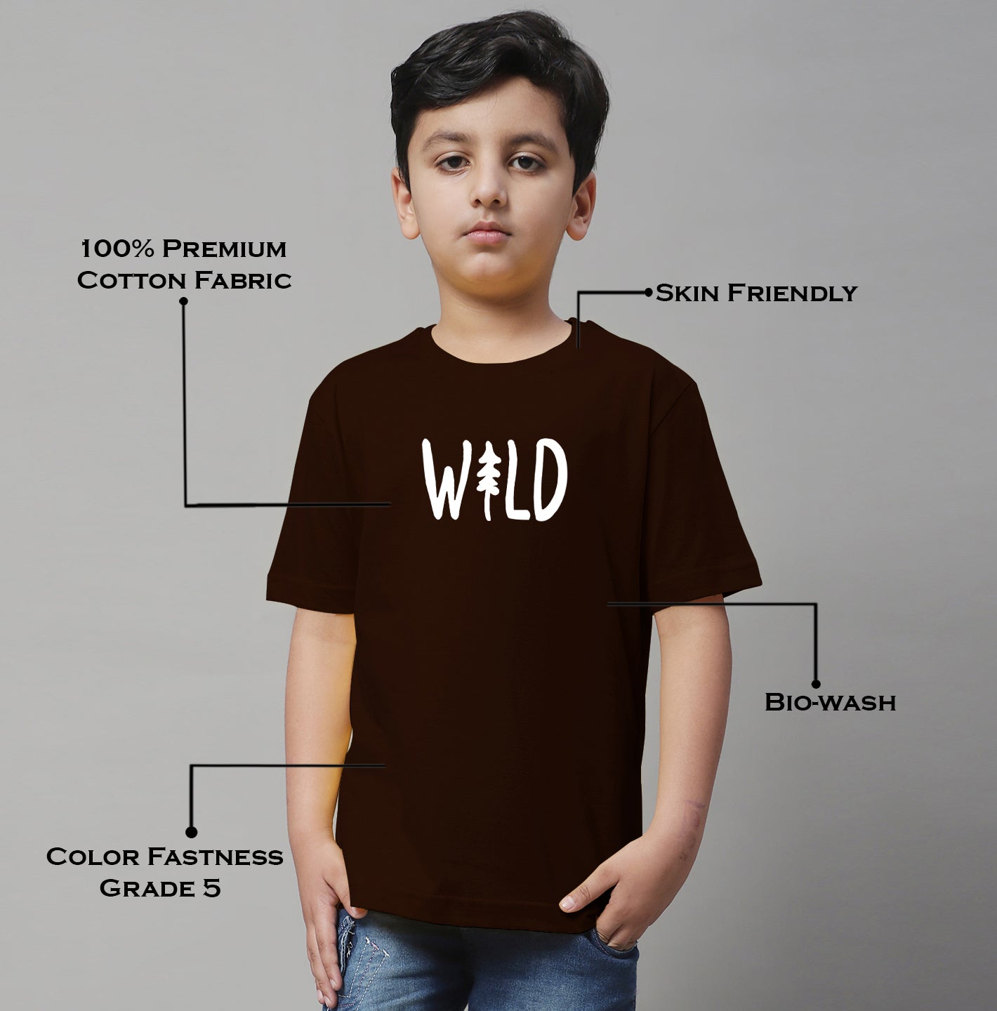 Kids Wild Regular Fit Half Sleeves Cotton T-Shirt - Friskers