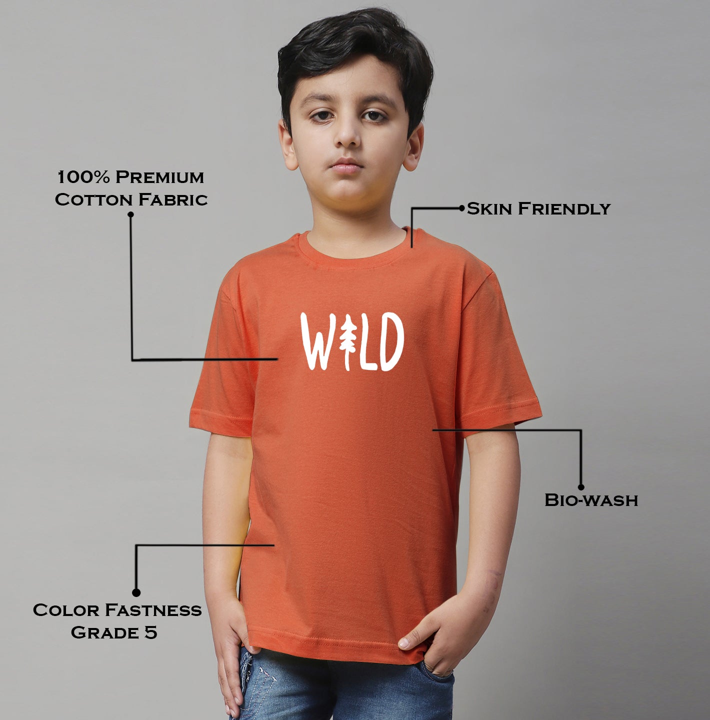 Kids Wild Regular Fit Half Sleeves Cotton T-Shirt - Friskers