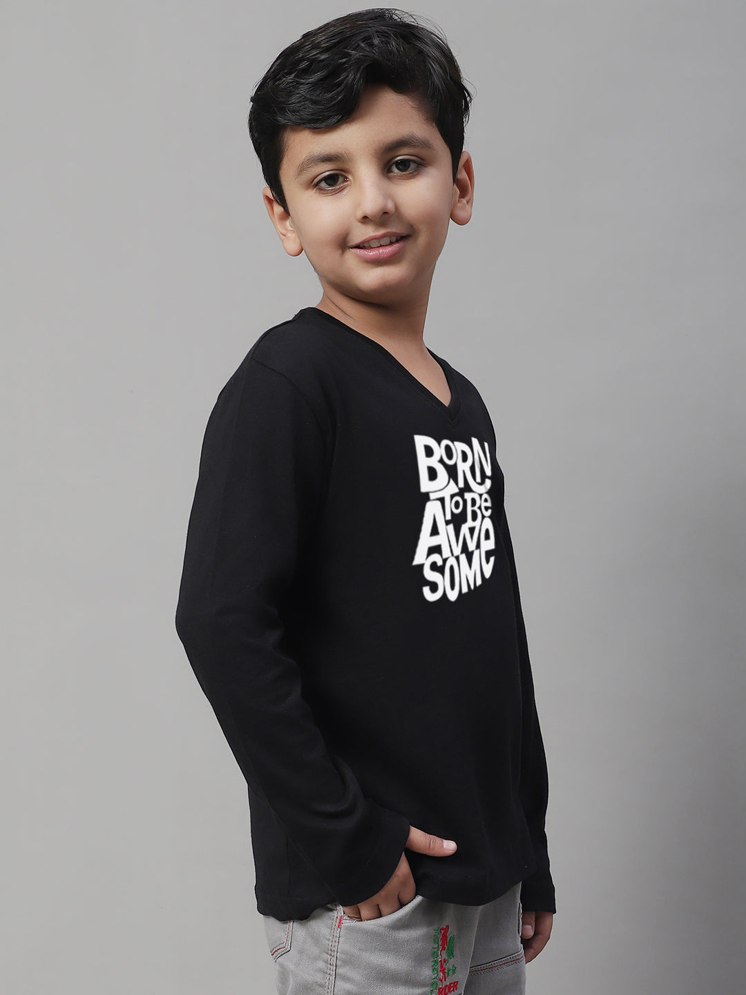 Boys Born To Be Awesome Casual Fit Printed T-Shirt - Friskers