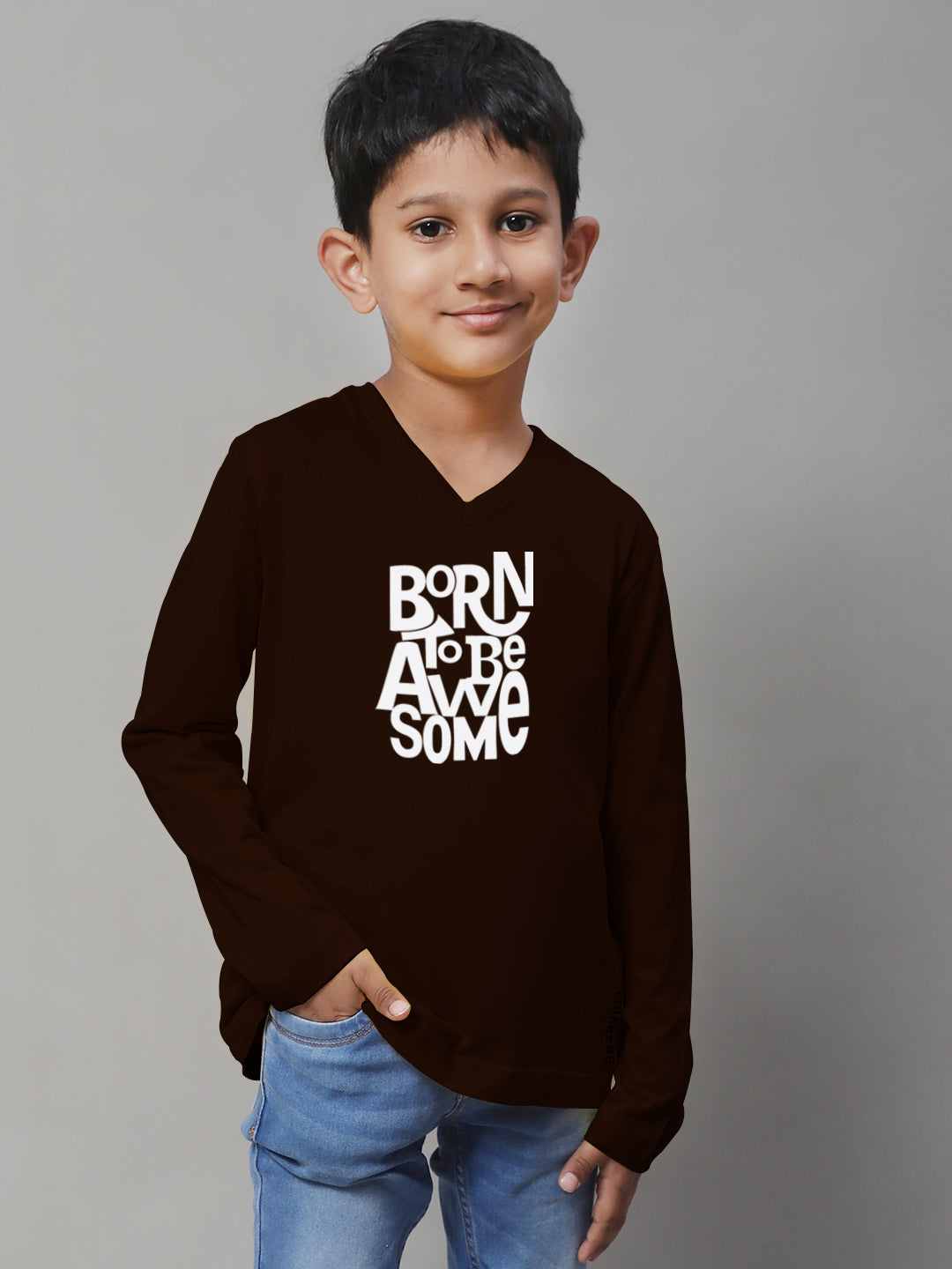 Boys Born To Be Awesome Casual Fit Printed T-Shirt - Friskers