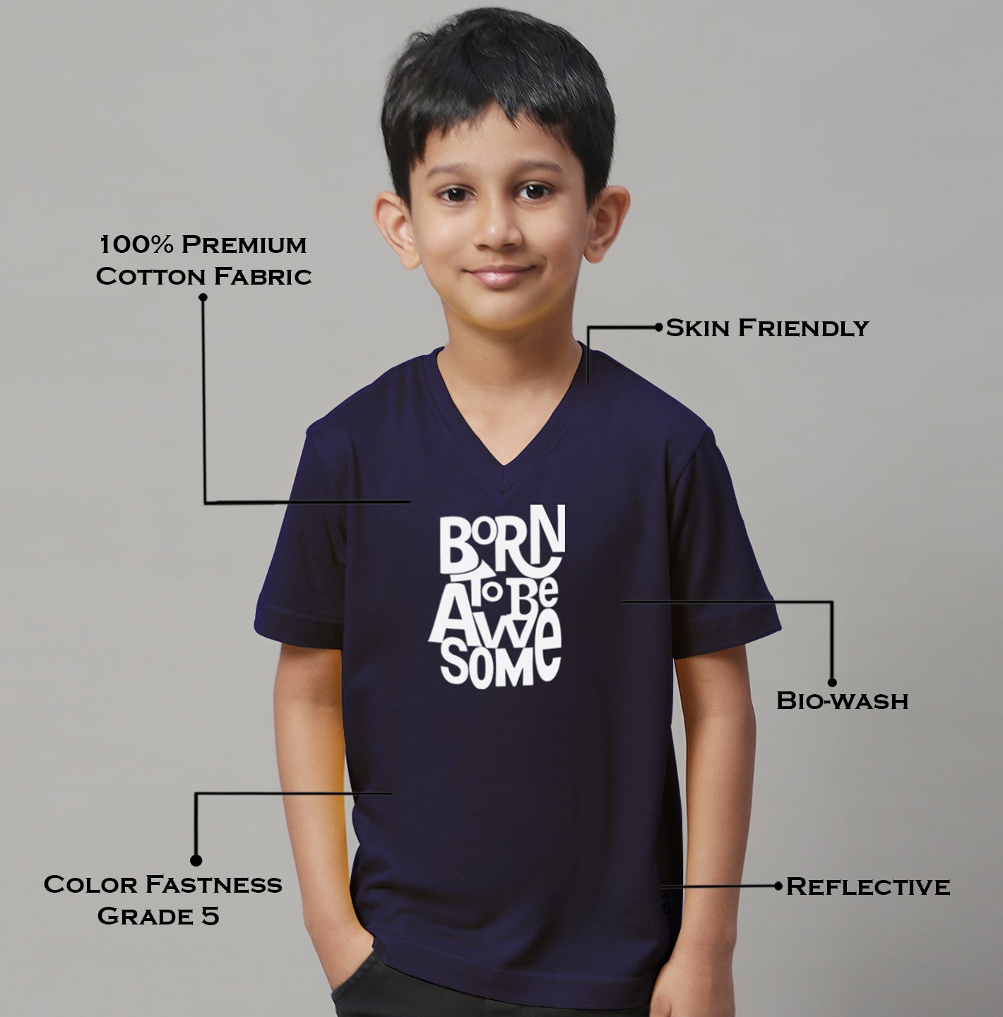 Boys Born To Be Awesome Half Sleeves Printed T-Shirt - Friskers