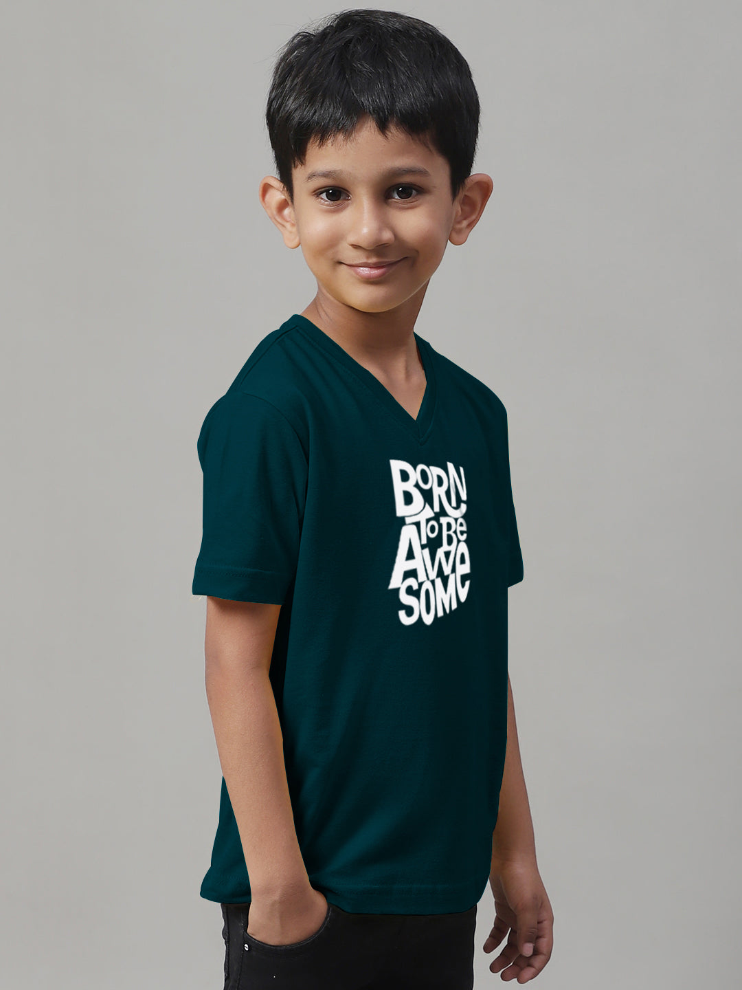Boys Born To Be Awesome Half Sleeves Printed T-Shirt - Friskers