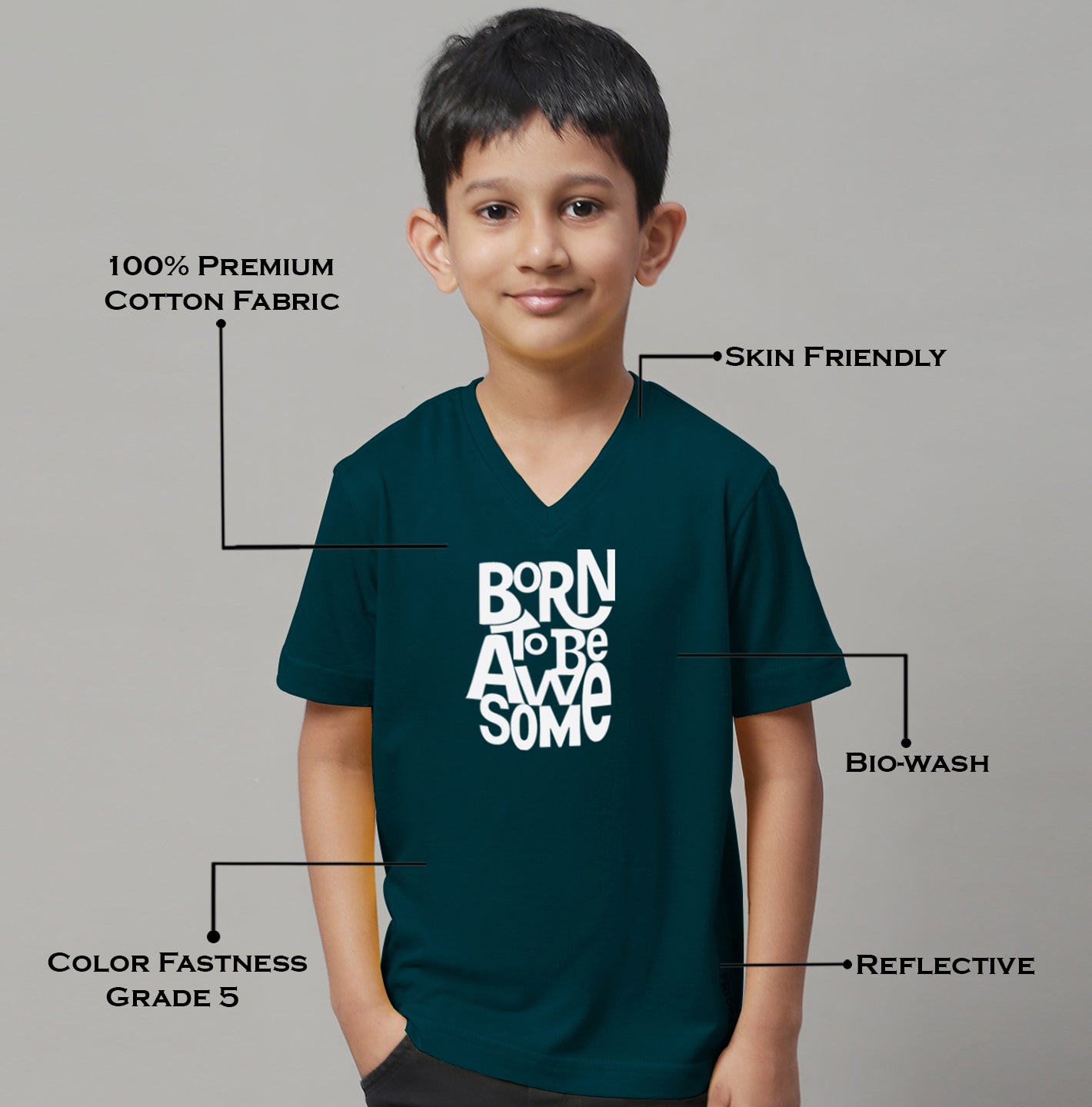 Boys Born To Be Awesome Half Sleeves Printed T-Shirt - Friskers
