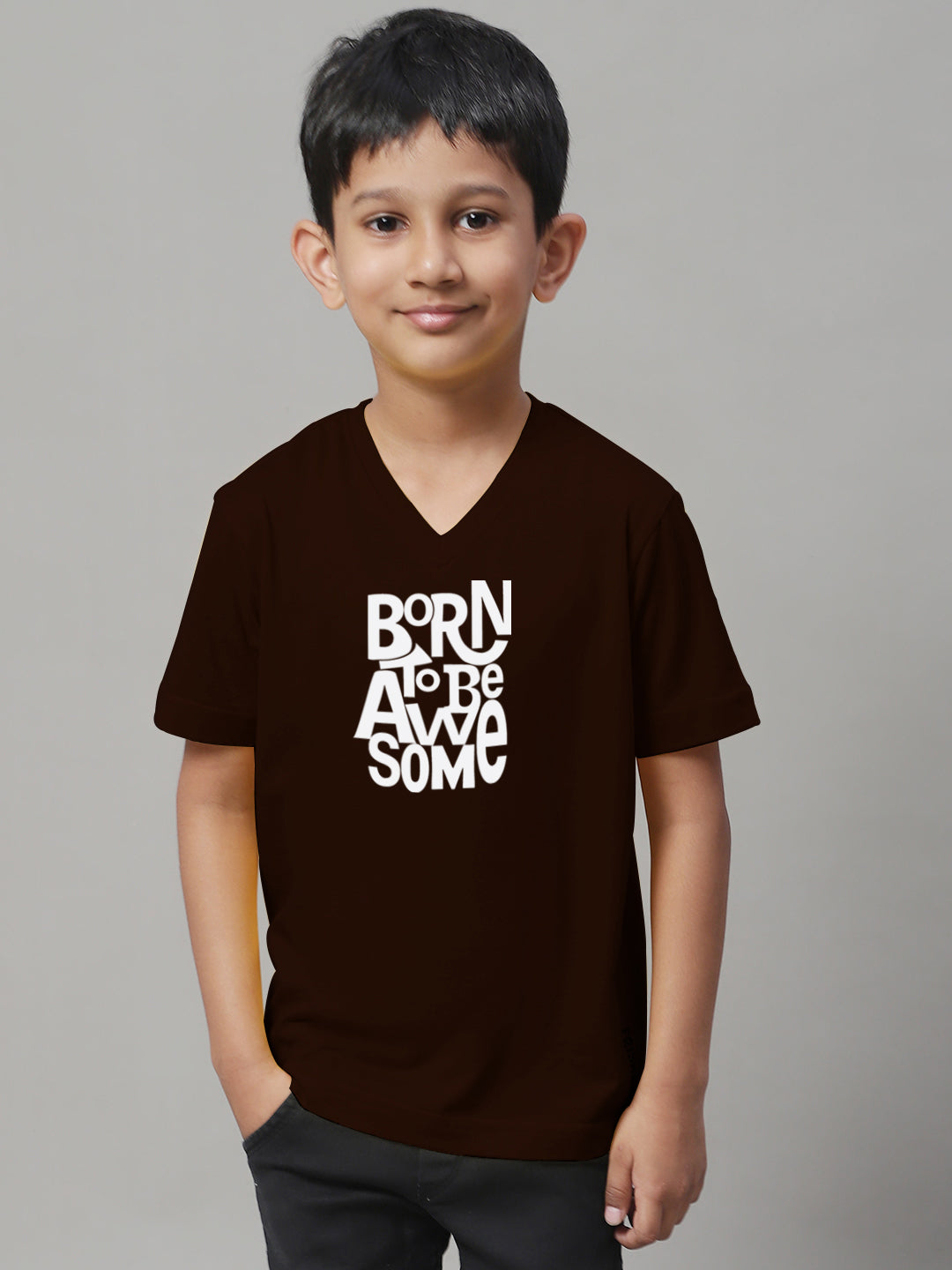 Boys Born To Be Awesome Half Sleeves Printed T-Shirt - Friskers