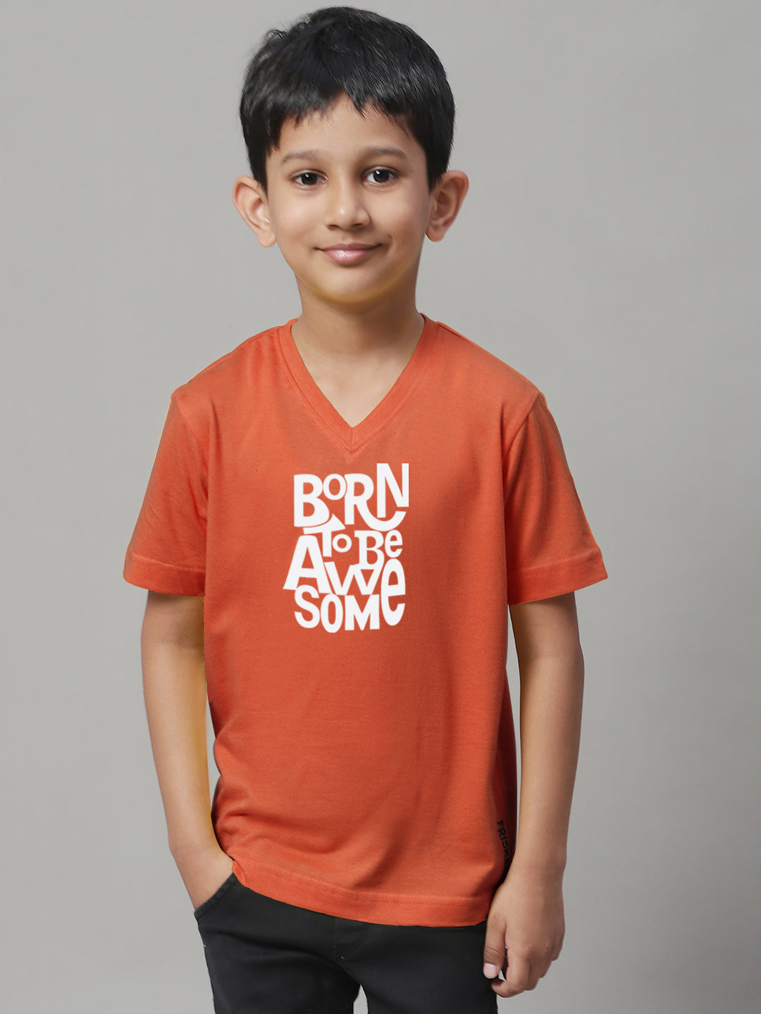 Boys Born To Be Awesome Half Sleeves Printed T-Shirt - Friskers