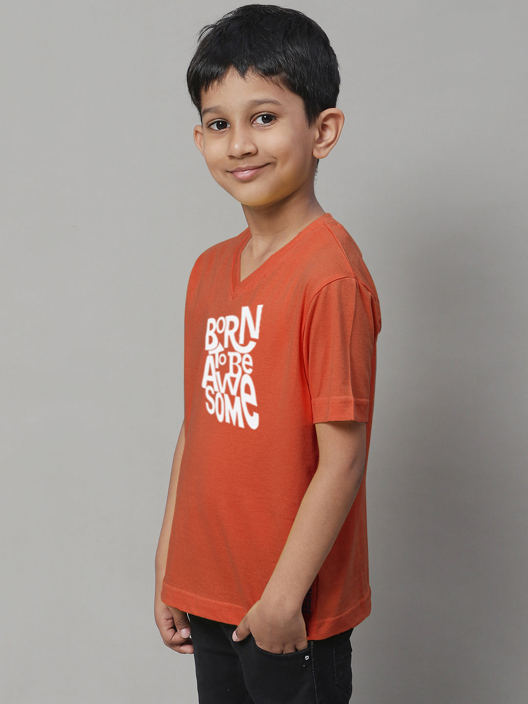 Boys Born To Be Awesome Half Sleeves Printed T-Shirt - Friskers