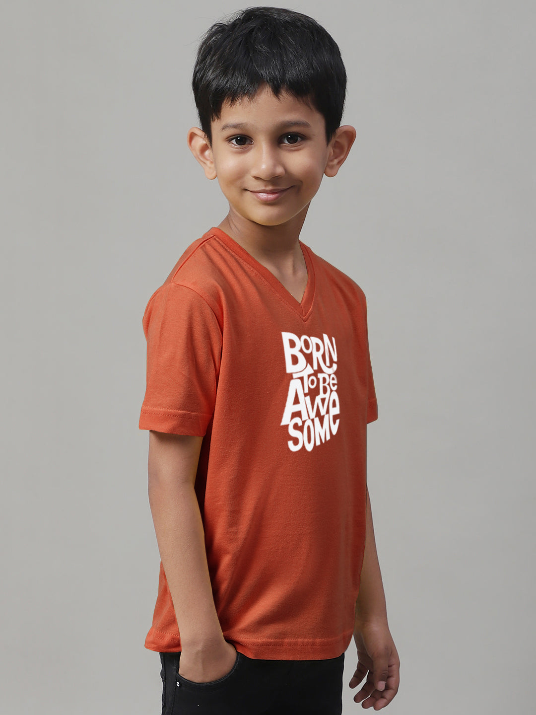 Boys Born To Be Awesome Half Sleeves Printed T-Shirt - Friskers