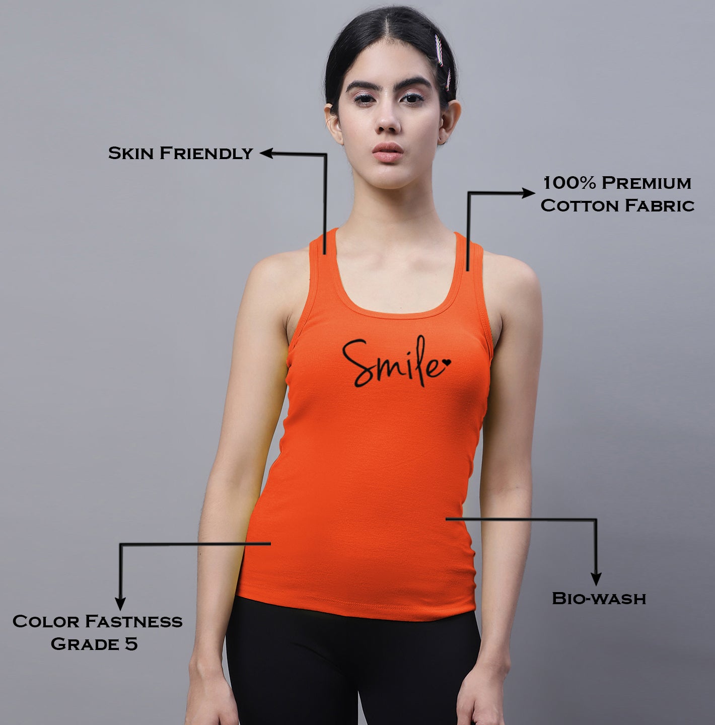 Fbar Smile Sleeveless Printed Women Tank Top - Friskers