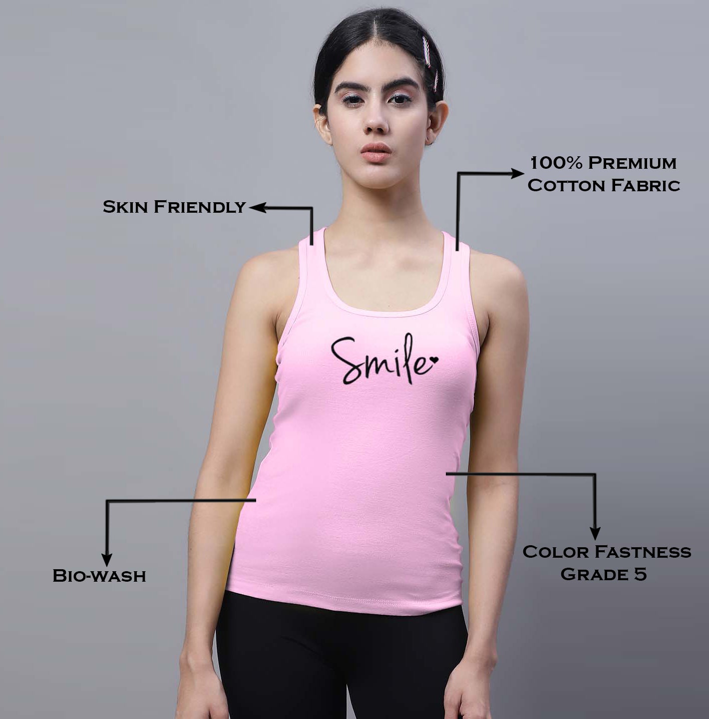 Fbar Smile Sleeveless Printed Women Tank Top - Friskers
