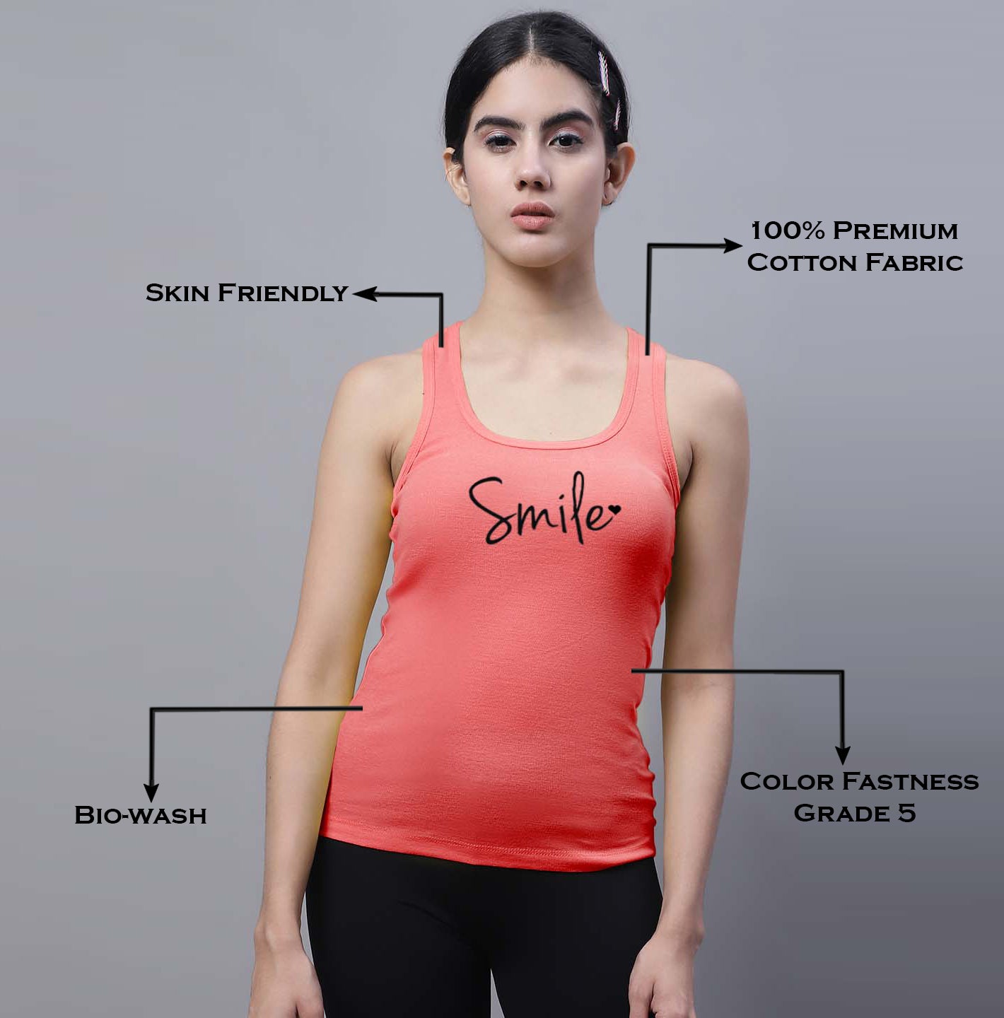 Fbar Smile Sleeveless Printed Women Tank Top - Friskers