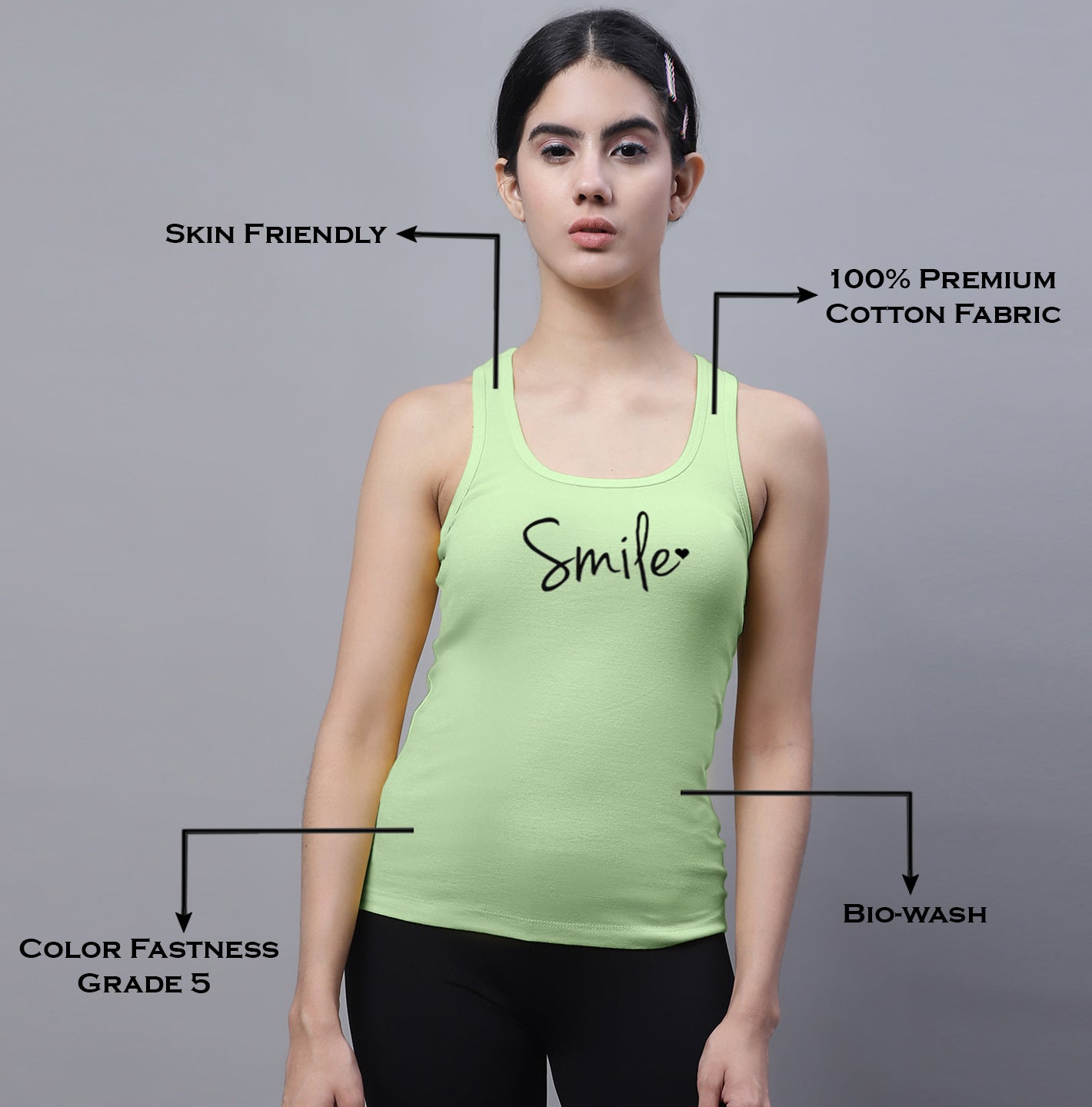 Fbar Smile Sleeveless Printed Women Tank Top - Friskers
