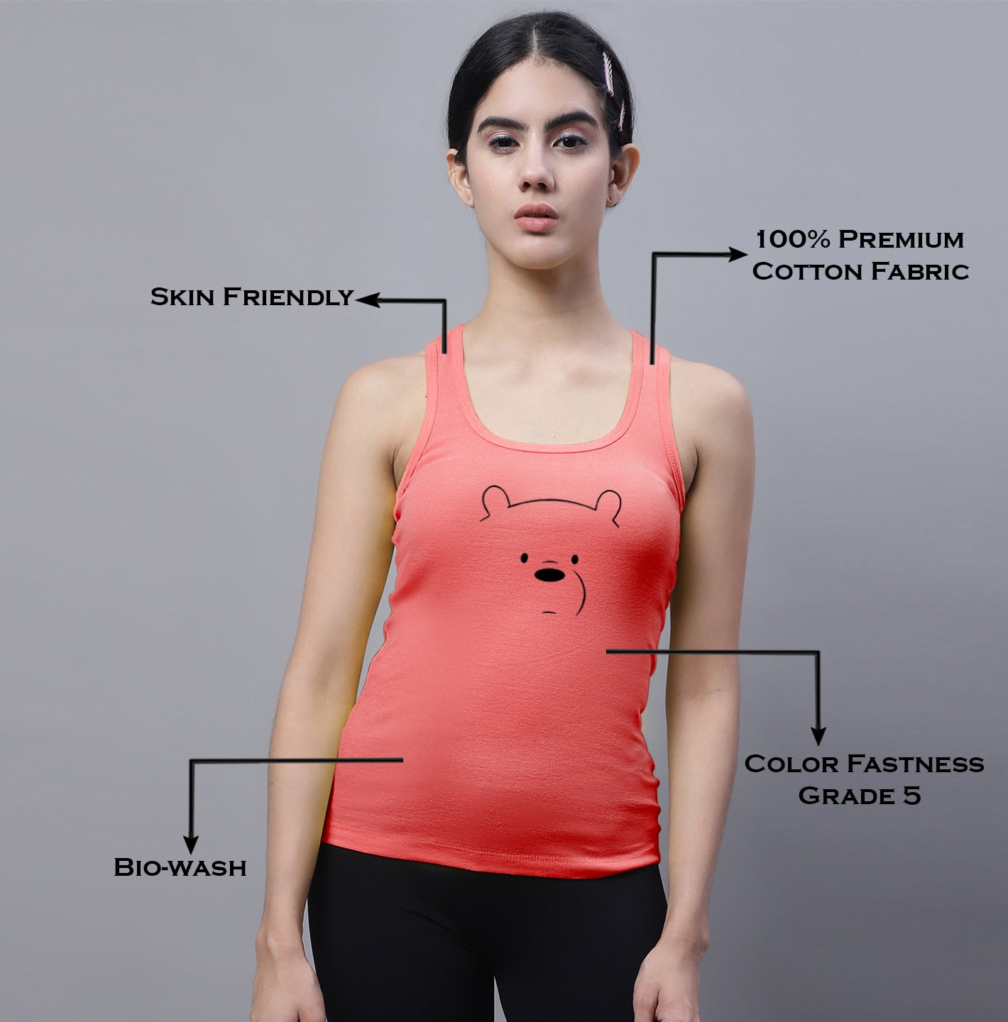 Fbar Bear Sleeveless Printed Women Tank Top - Friskers