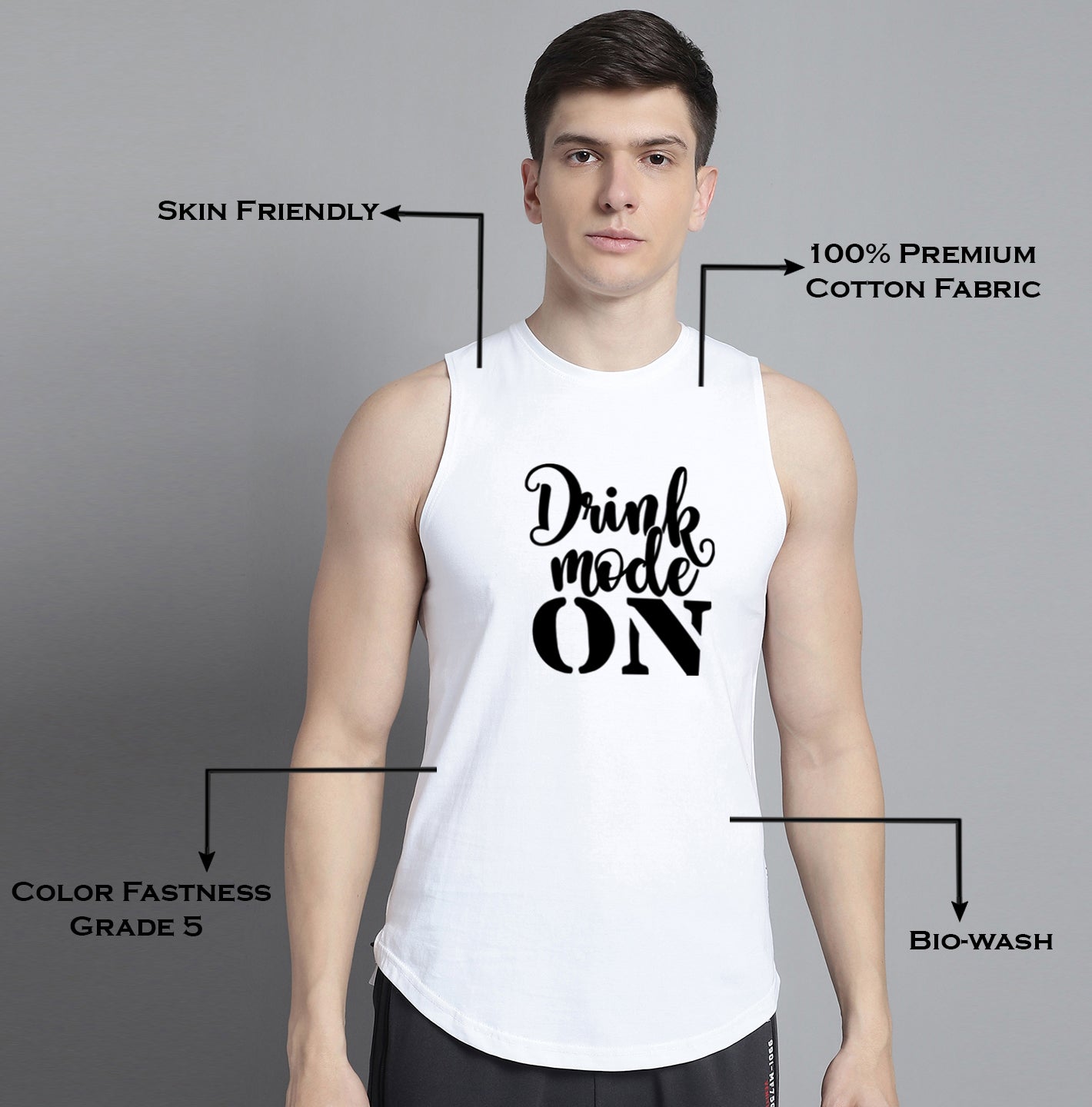 Fbar Drink Mode On printed Pure Cotton Training Vest - Friskers