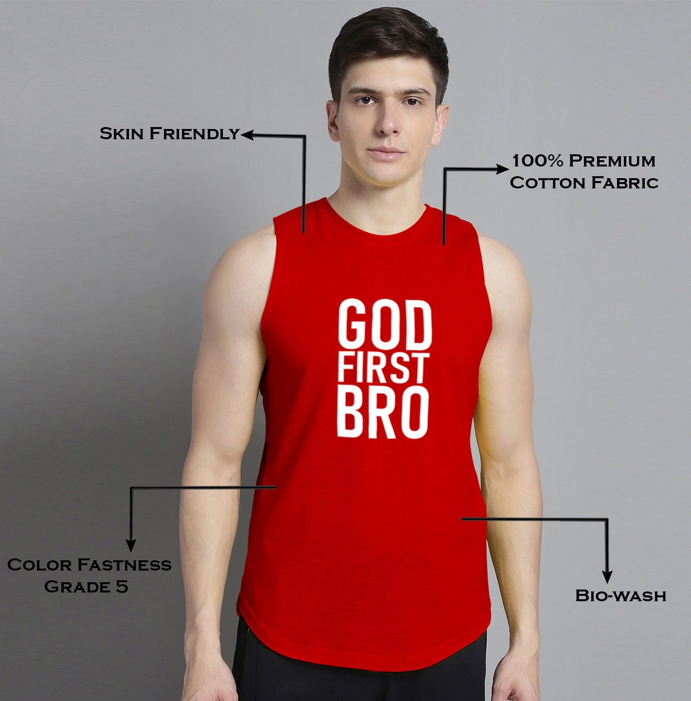 Fbar God First Bro printed Pure Cotton Training Vest - Friskers
