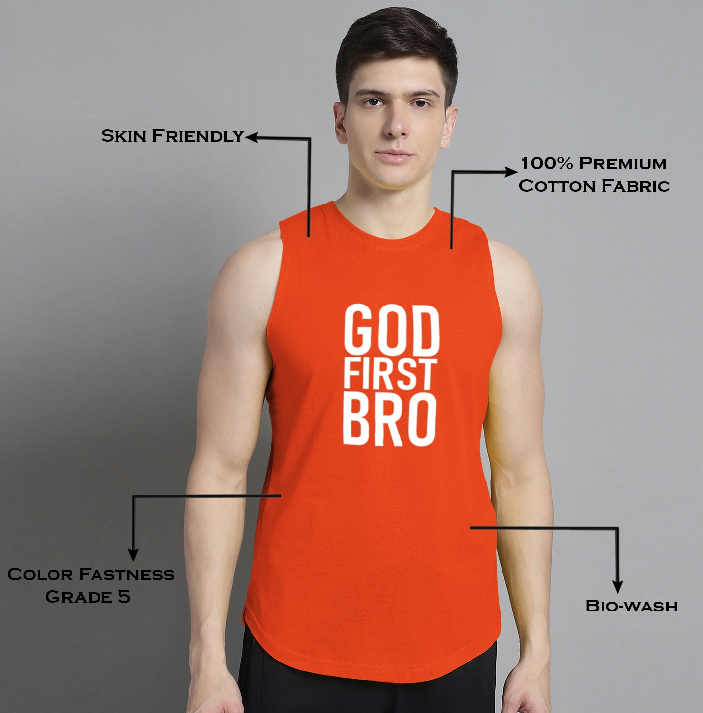 Fbar God First Bro printed Pure Cotton Training Vest - Friskers