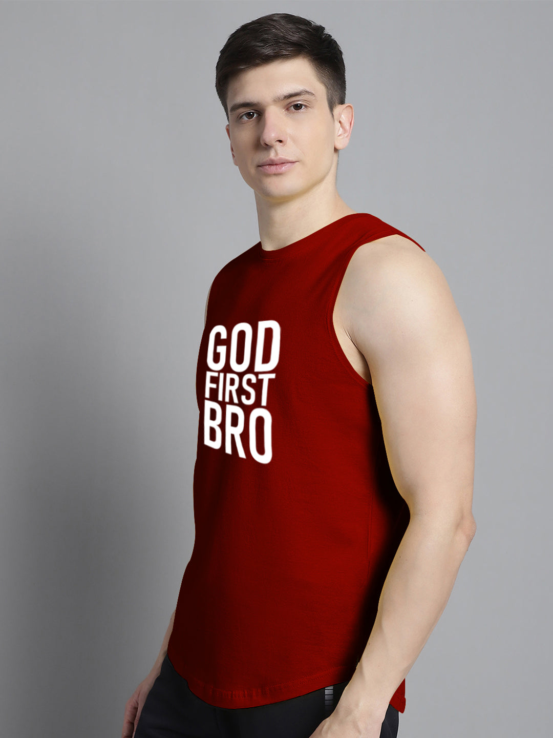 Fbar God First Bro printed Pure Cotton Training Vest - Friskers