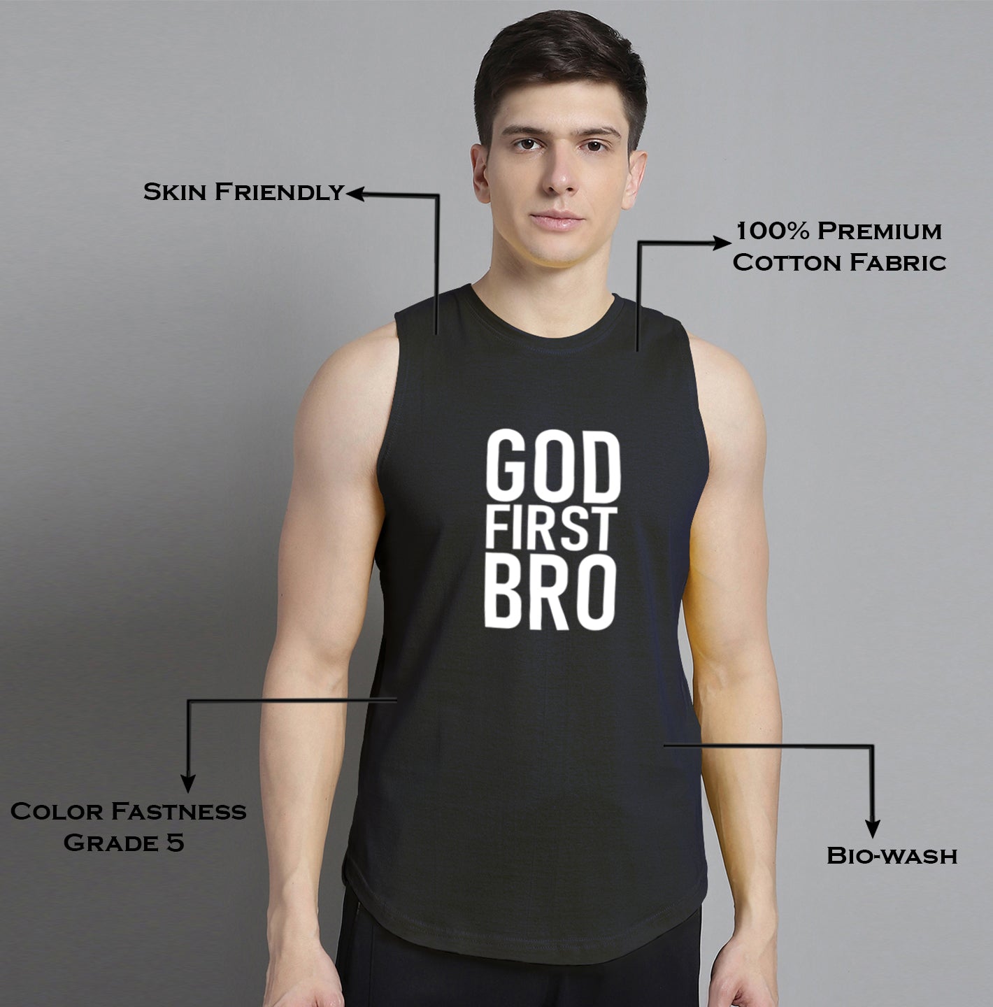 Fbar God First Bro printed Pure Cotton Training Vest - Friskers