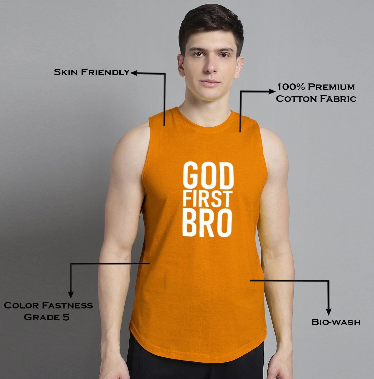 Fbar God First Bro printed Pure Cotton Training Vest - Friskers