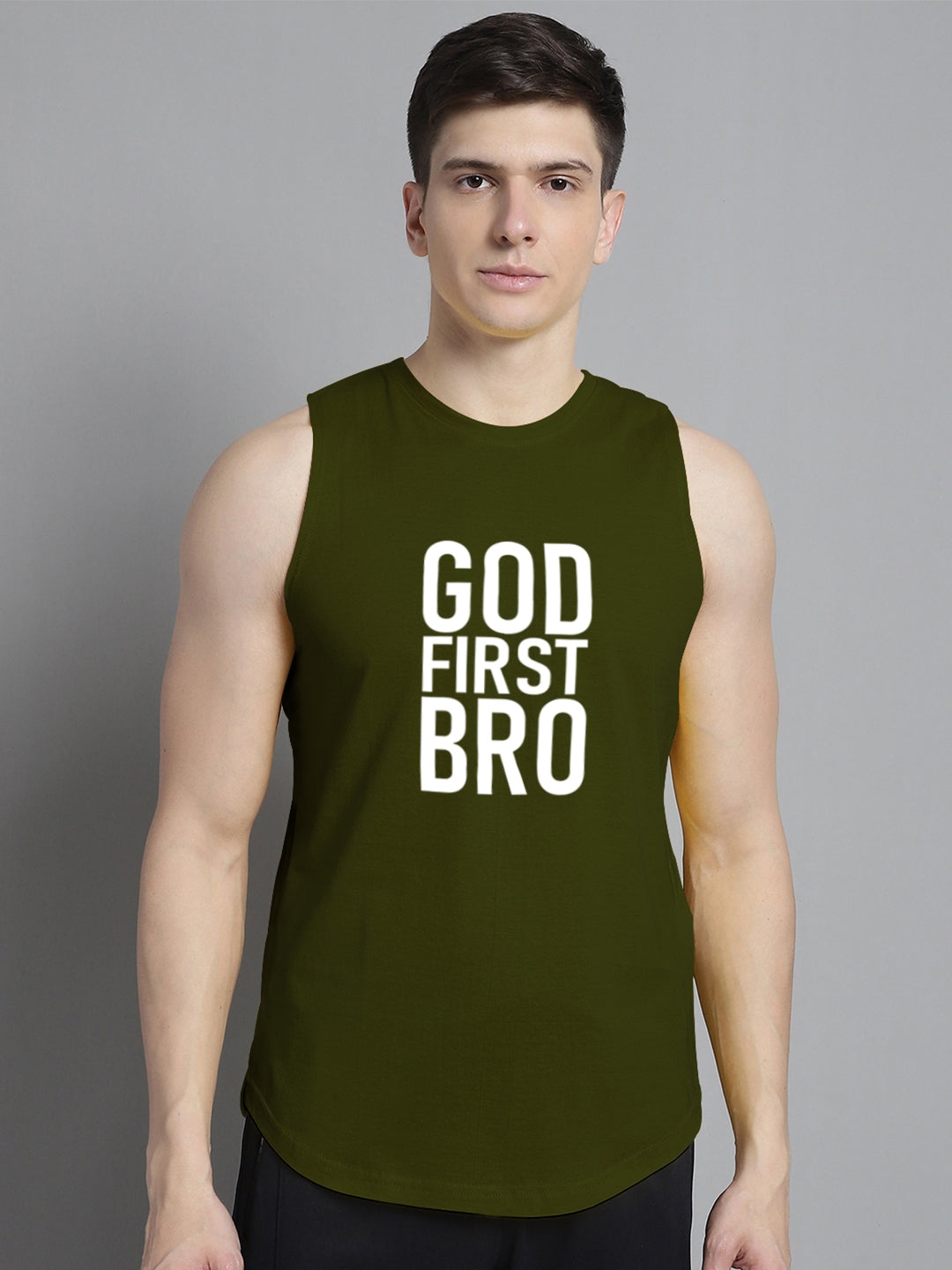 Fbar God First Bro printed Pure Cotton Training Vest - Friskers