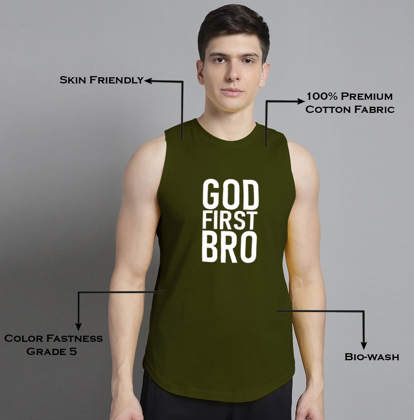 Fbar God First Bro printed Pure Cotton Training Vest - Friskers