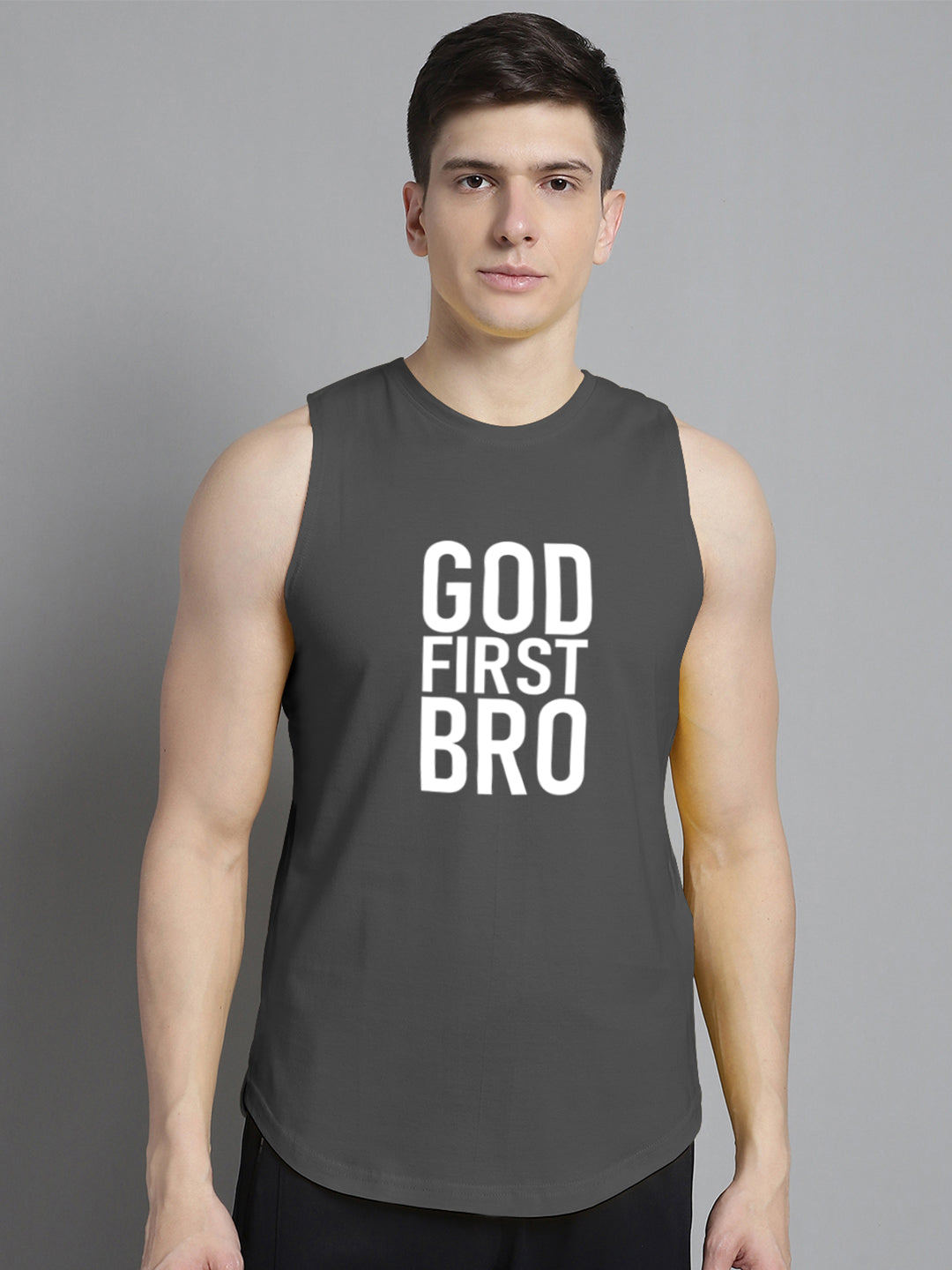 Fbar God First Bro printed Pure Cotton Training Vest - Friskers