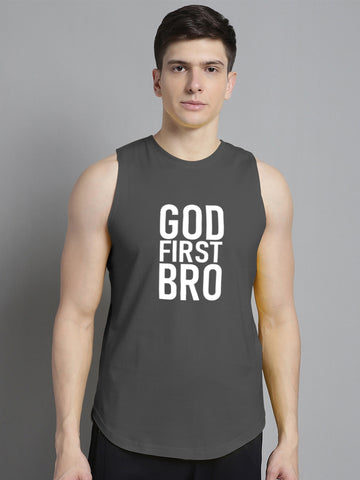 Fbar God First Bro printed Pure Cotton Training Vest - Friskers