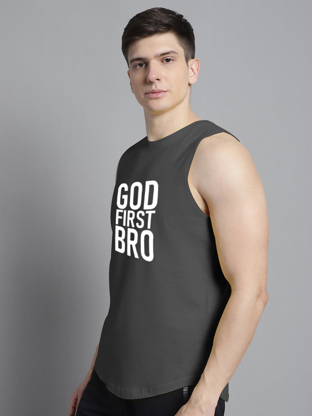 Fbar God First Bro printed Pure Cotton Training Vest - Friskers