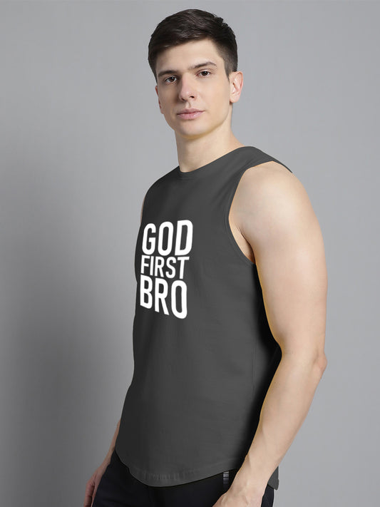 Fbar God First Bro printed Pure Cotton Training Vest - Friskers