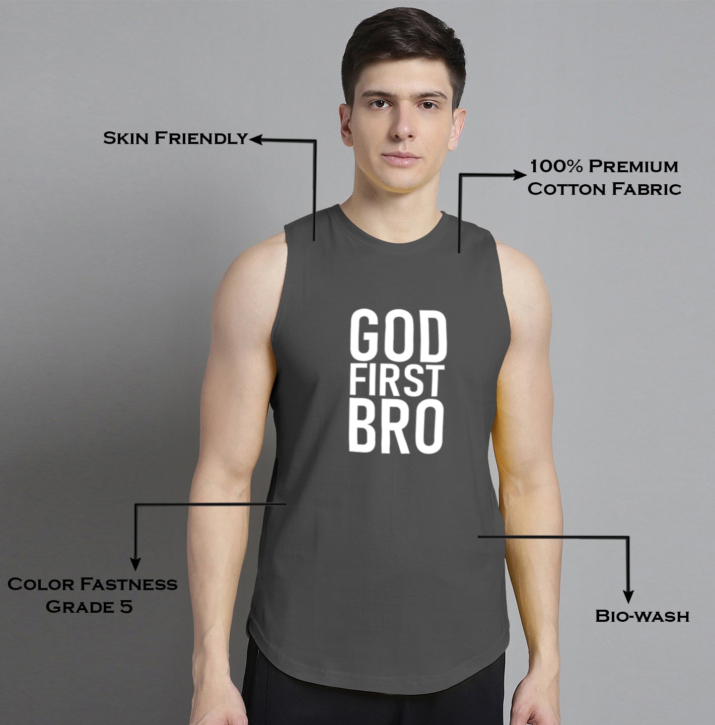 Fbar God First Bro printed Pure Cotton Training Vest - Friskers