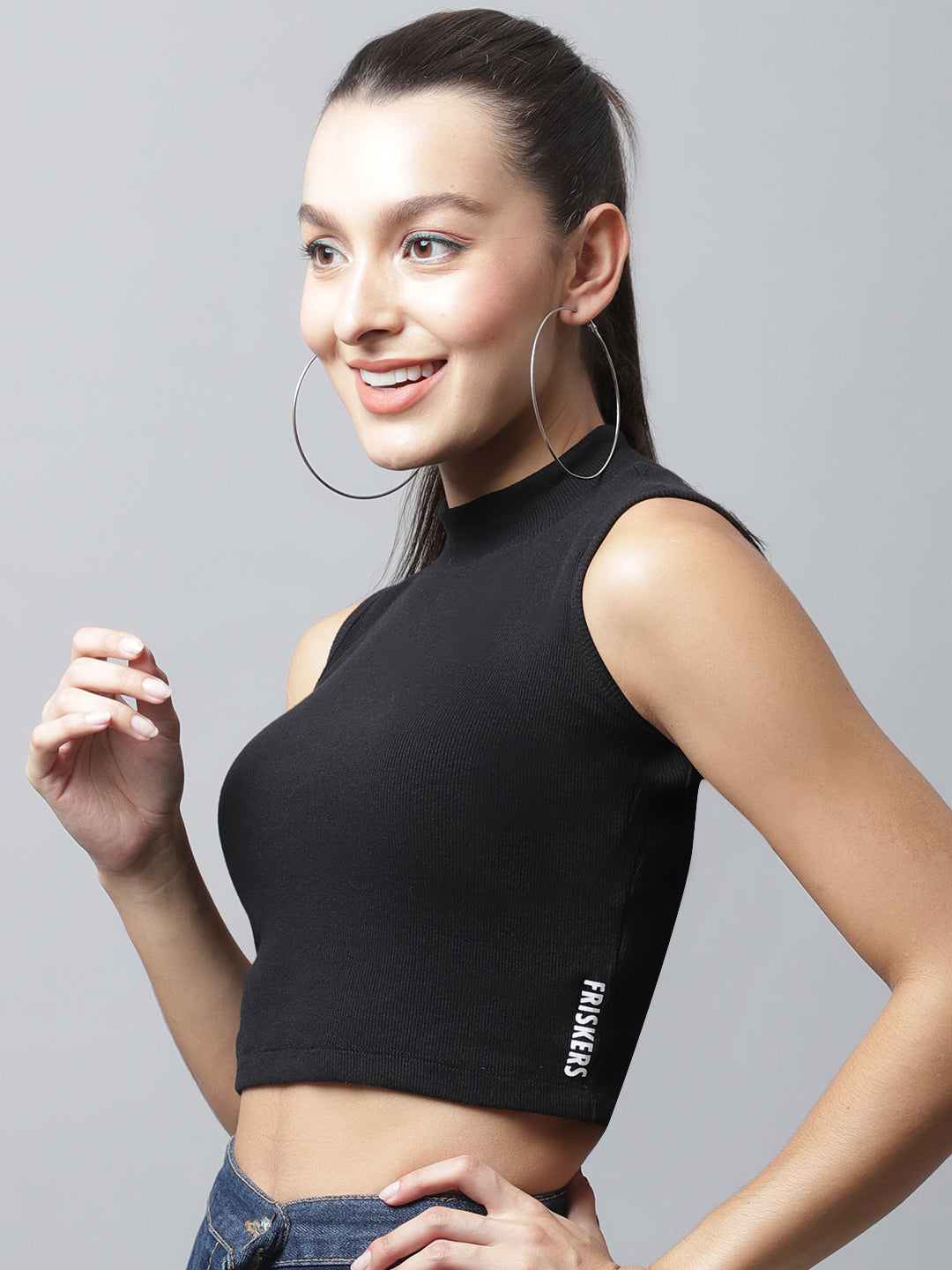 Fbar Women Solid Side Cut Crop Top - Friskers