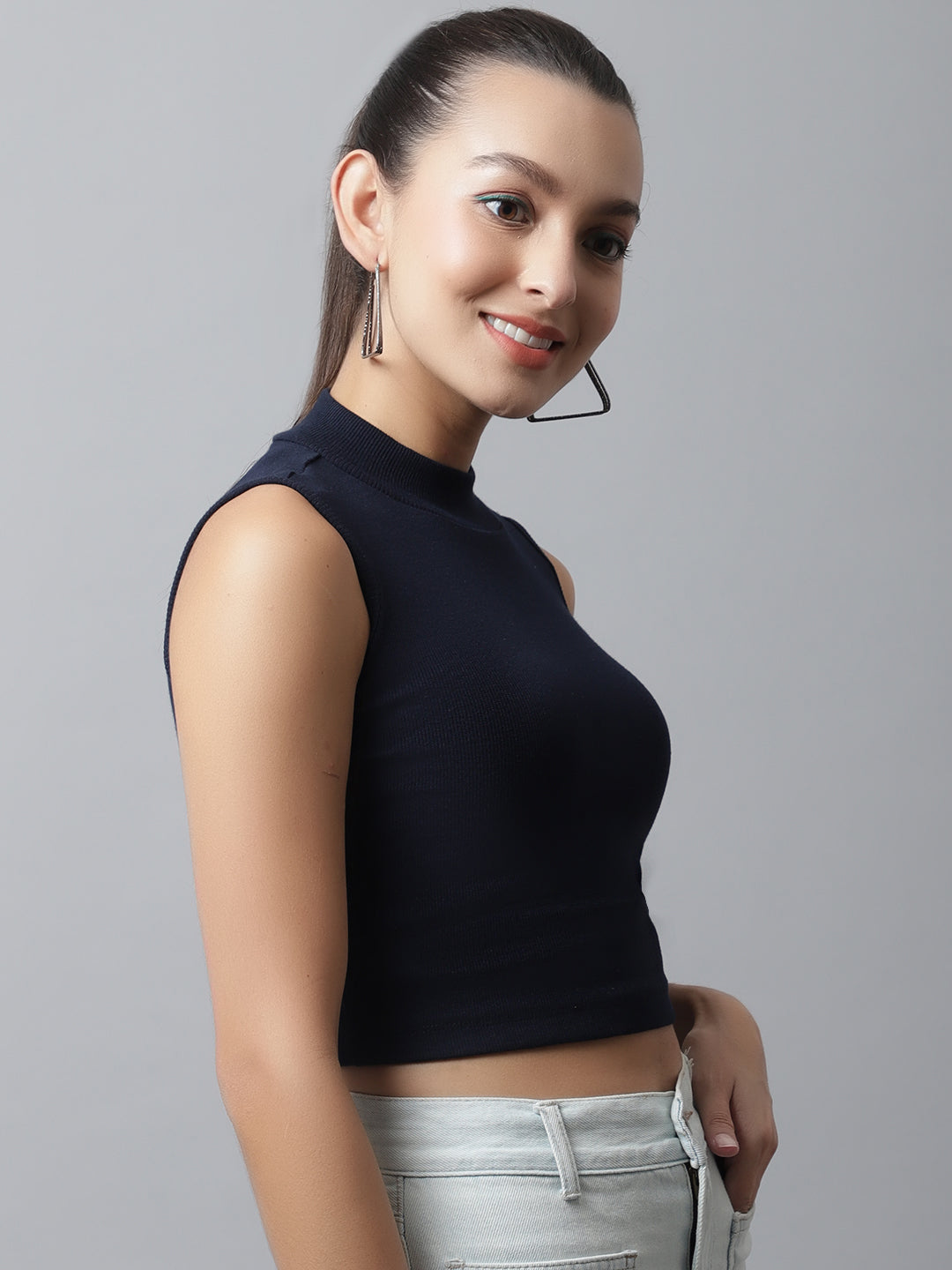 Fbar Women Solid Side Cut Crop Top - Friskers