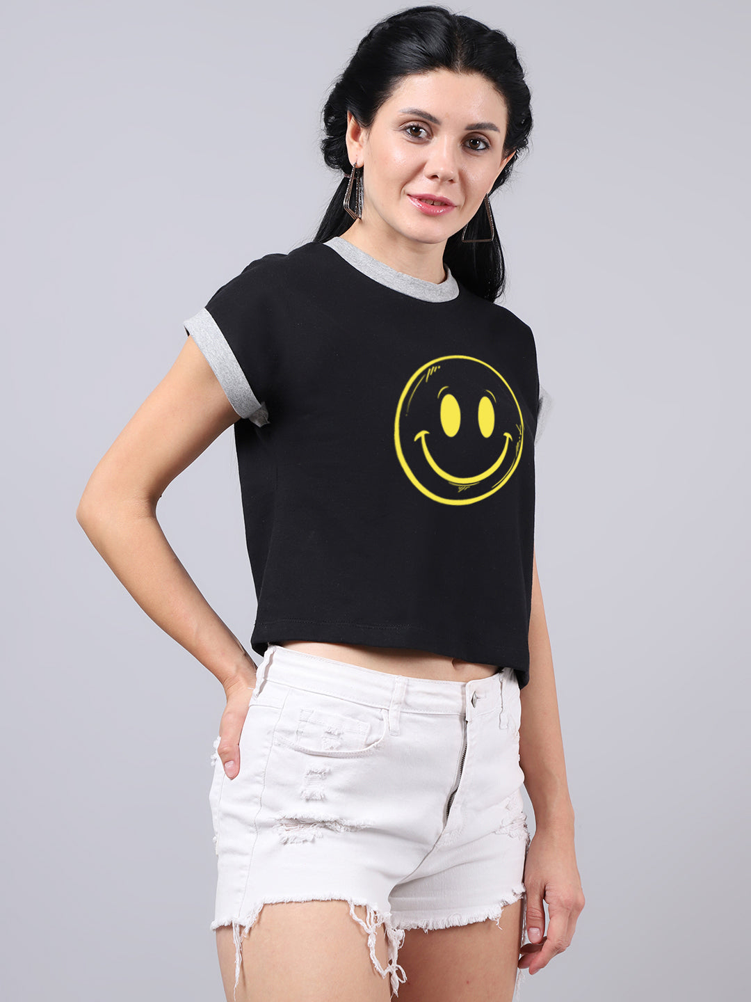 Fbar Women's Smiley Printed Cotton T-Shirt - Friskers