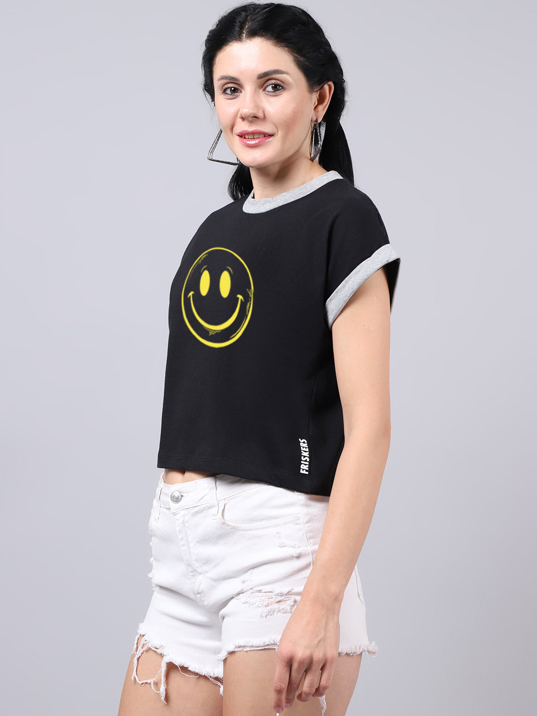 Fbar Women's Smiley Printed Cotton T-Shirt - Friskers