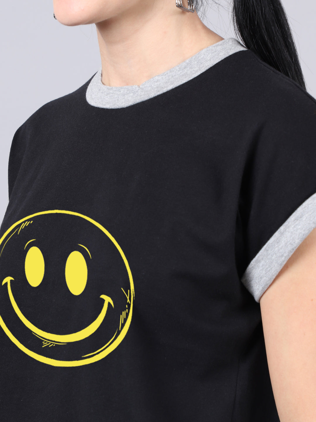 Fbar Women's Smiley Printed Cotton T-Shirt - Friskers