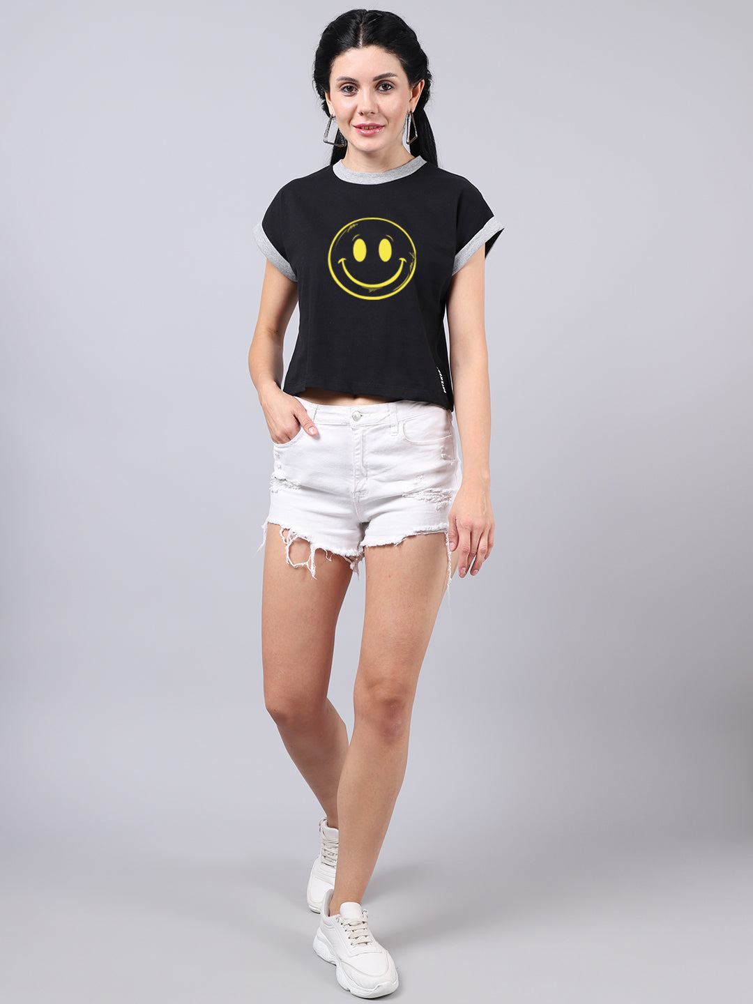 Fbar Women's Smiley Printed Cotton T-Shirt - Friskers