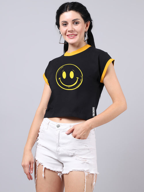 Fbar Women's Smiley Printed Cotton T-Shirt