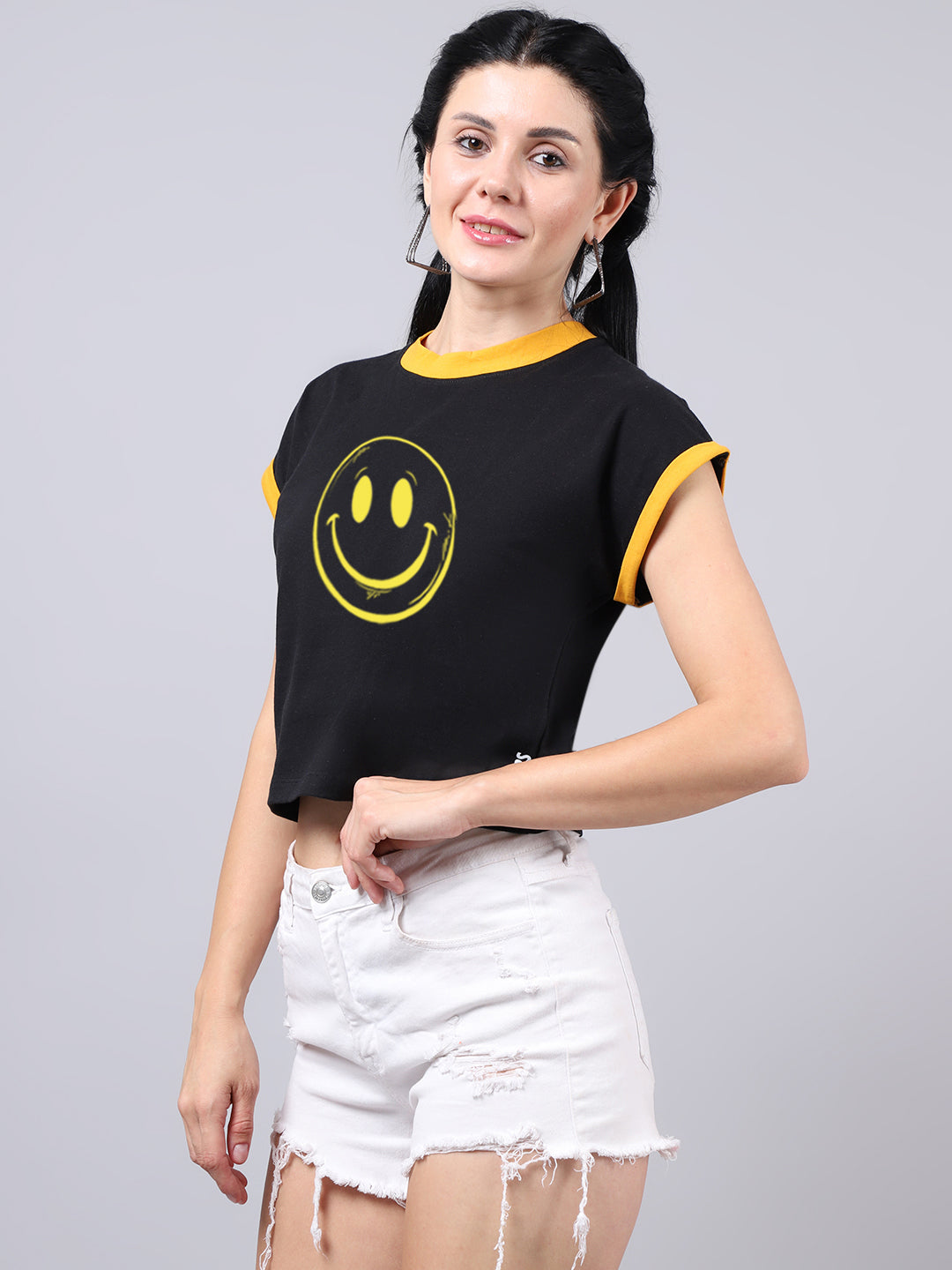 Fbar Women's Smiley Printed Cotton T-Shirt - Friskers