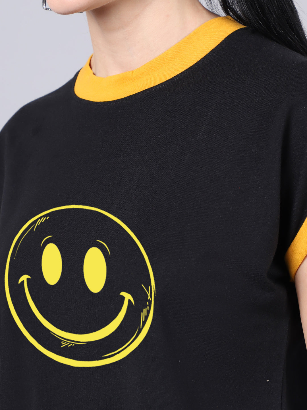 Fbar Women's Smiley Printed Cotton T-Shirt - Friskers